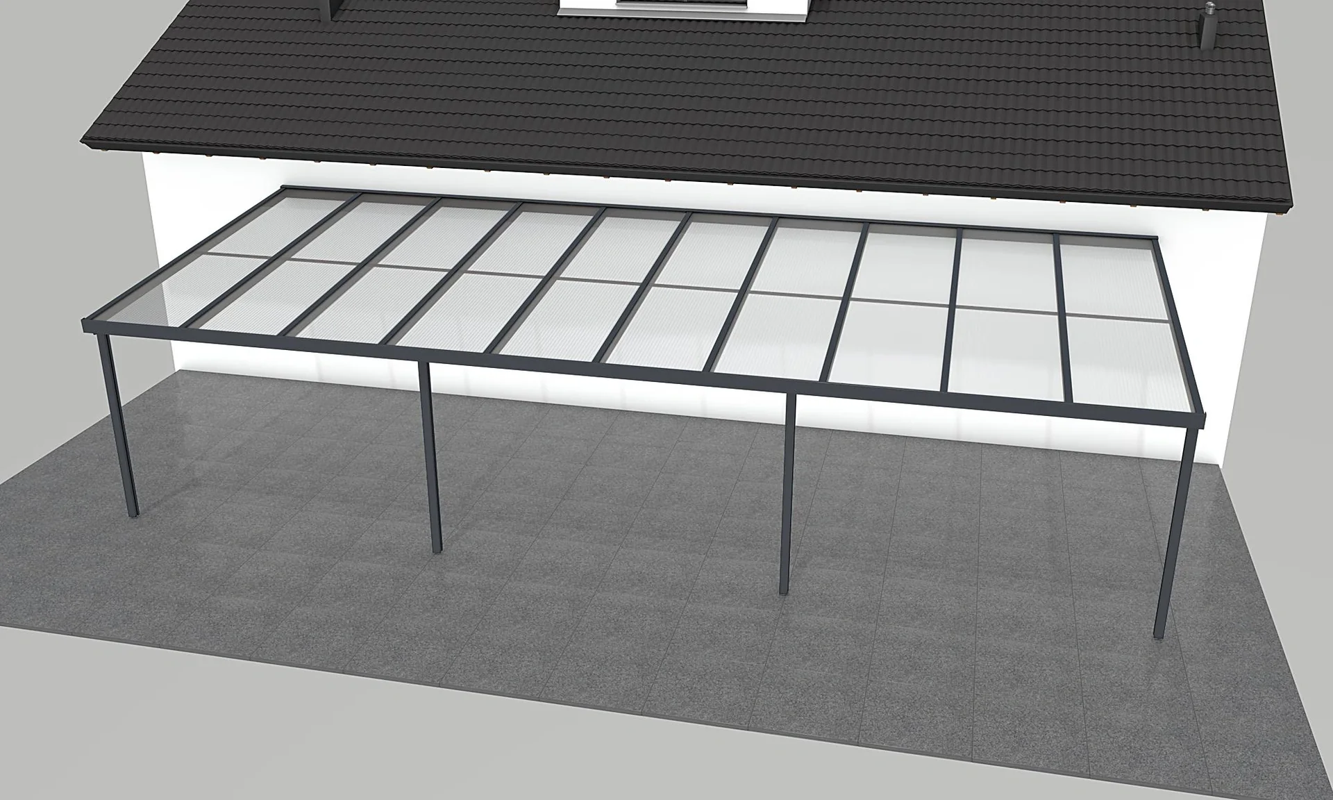 Terrassendach Premium, anthrazit, 10140 x 4060 mm - Polycarbonat Stegplatten 16 mm, klar - 1