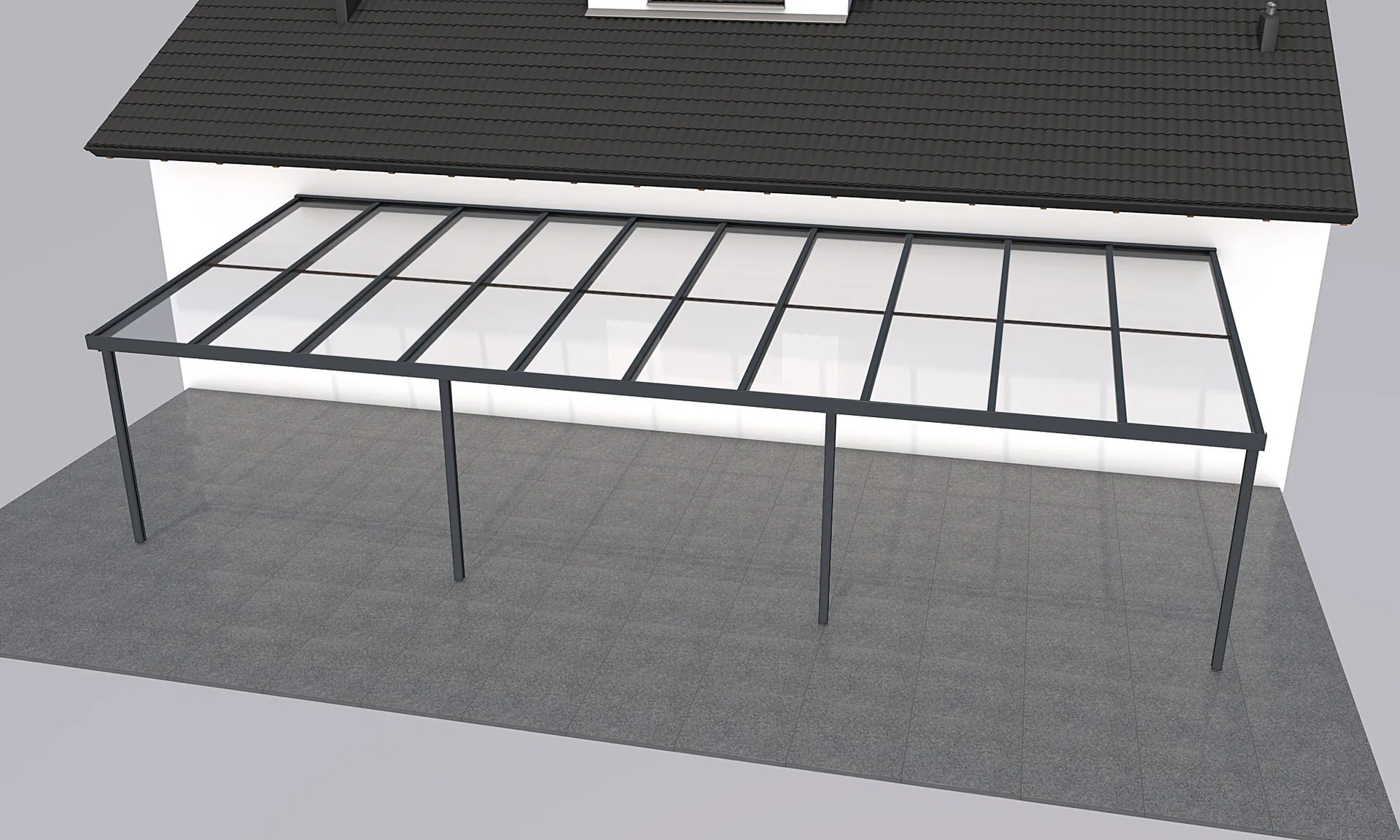 Terrassendach Premium, anthrazit, 10140 x 4060 mm - 10mm Verbundsicherheitsglas (VSG) - 2