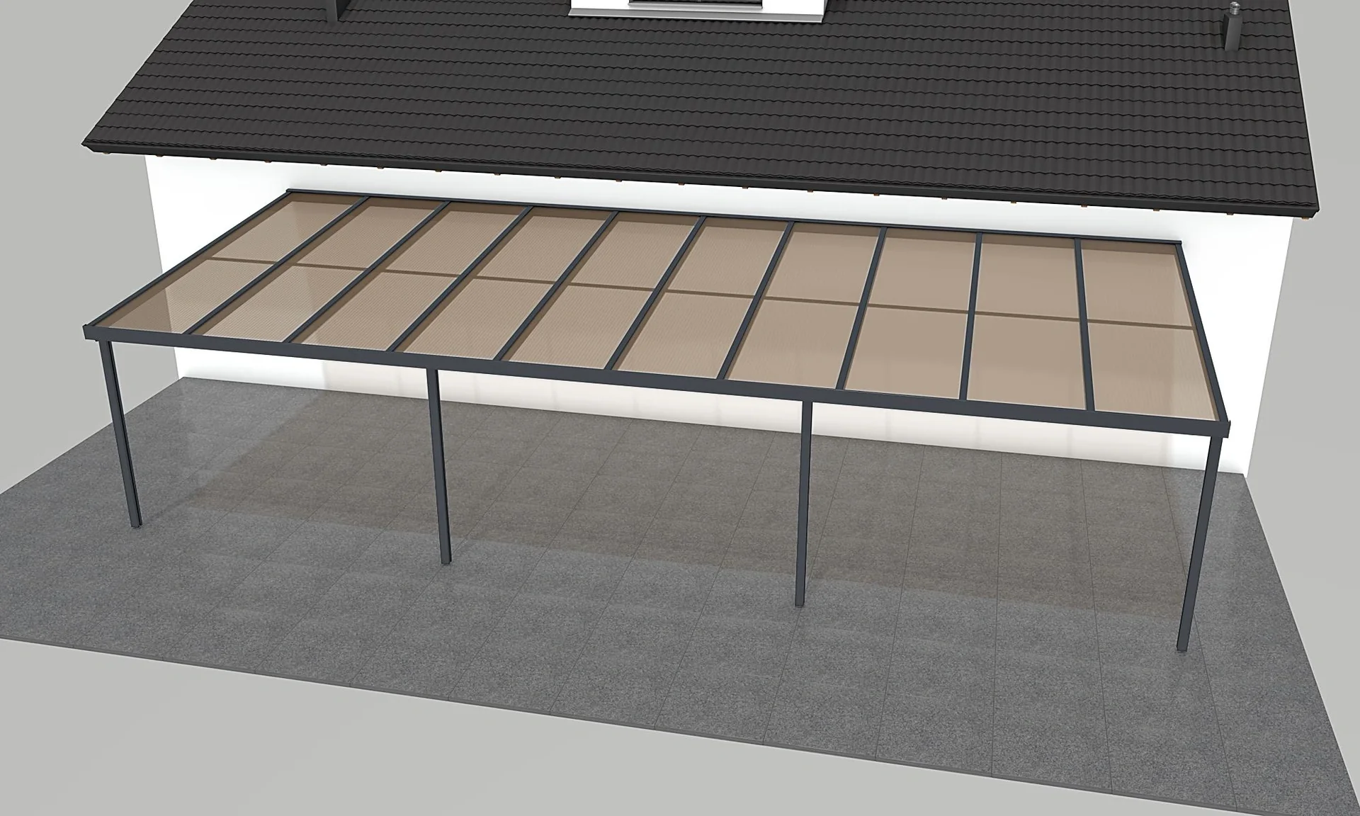 Terrassendach Premium, anthrazit, 10140 x 4060 mm - Acryl Stegplatten 16mm, bronze - 2