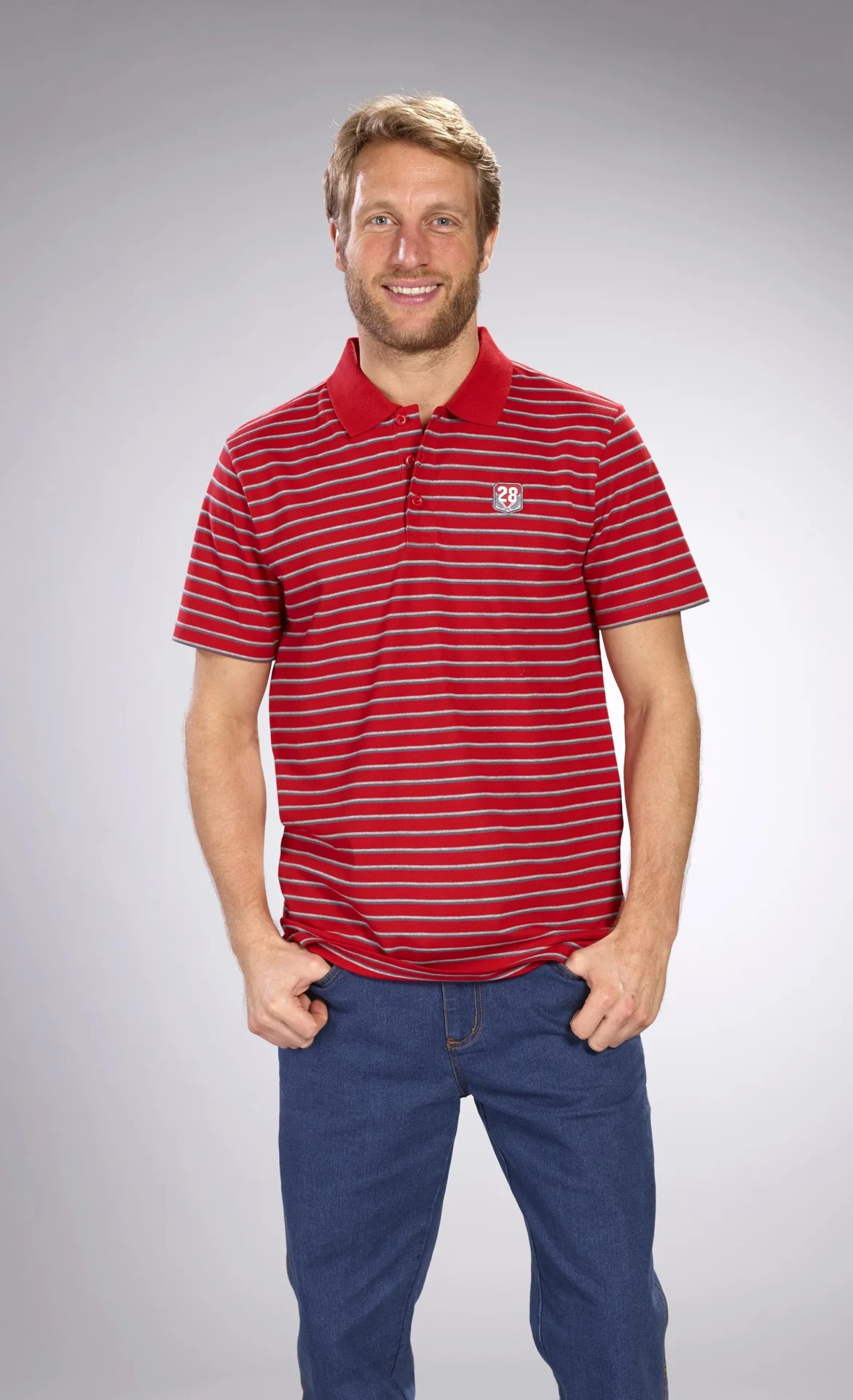 Poloshirt geknöpft, rot-gestreift, Gr.2XL - 2