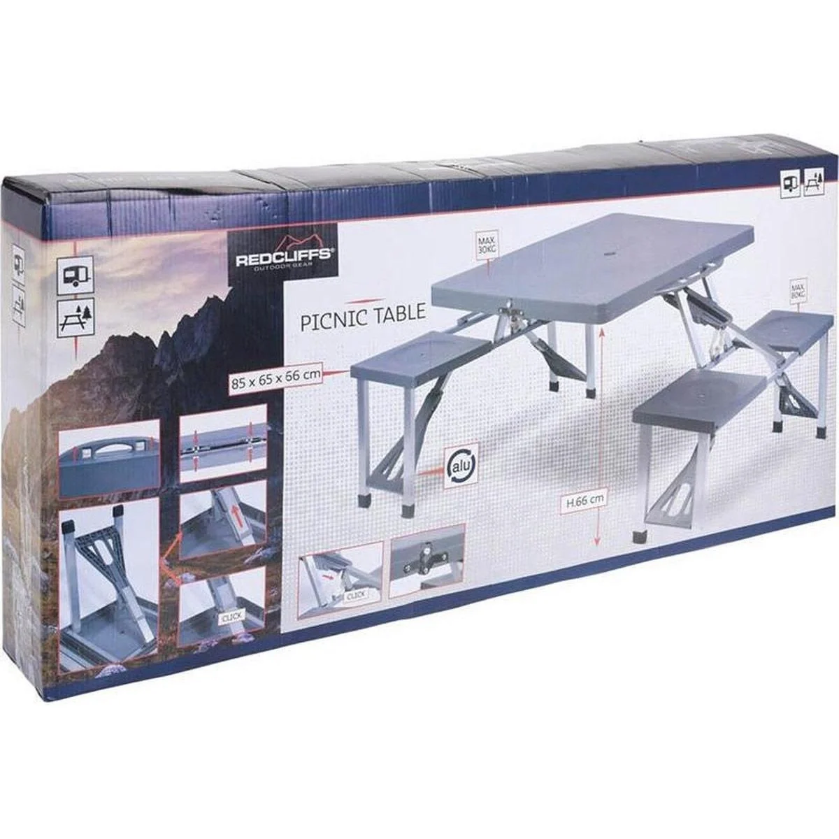 Zusammenklappbarer Picknicktisch - 84cm x 66cm x 134cm - Grau - 3