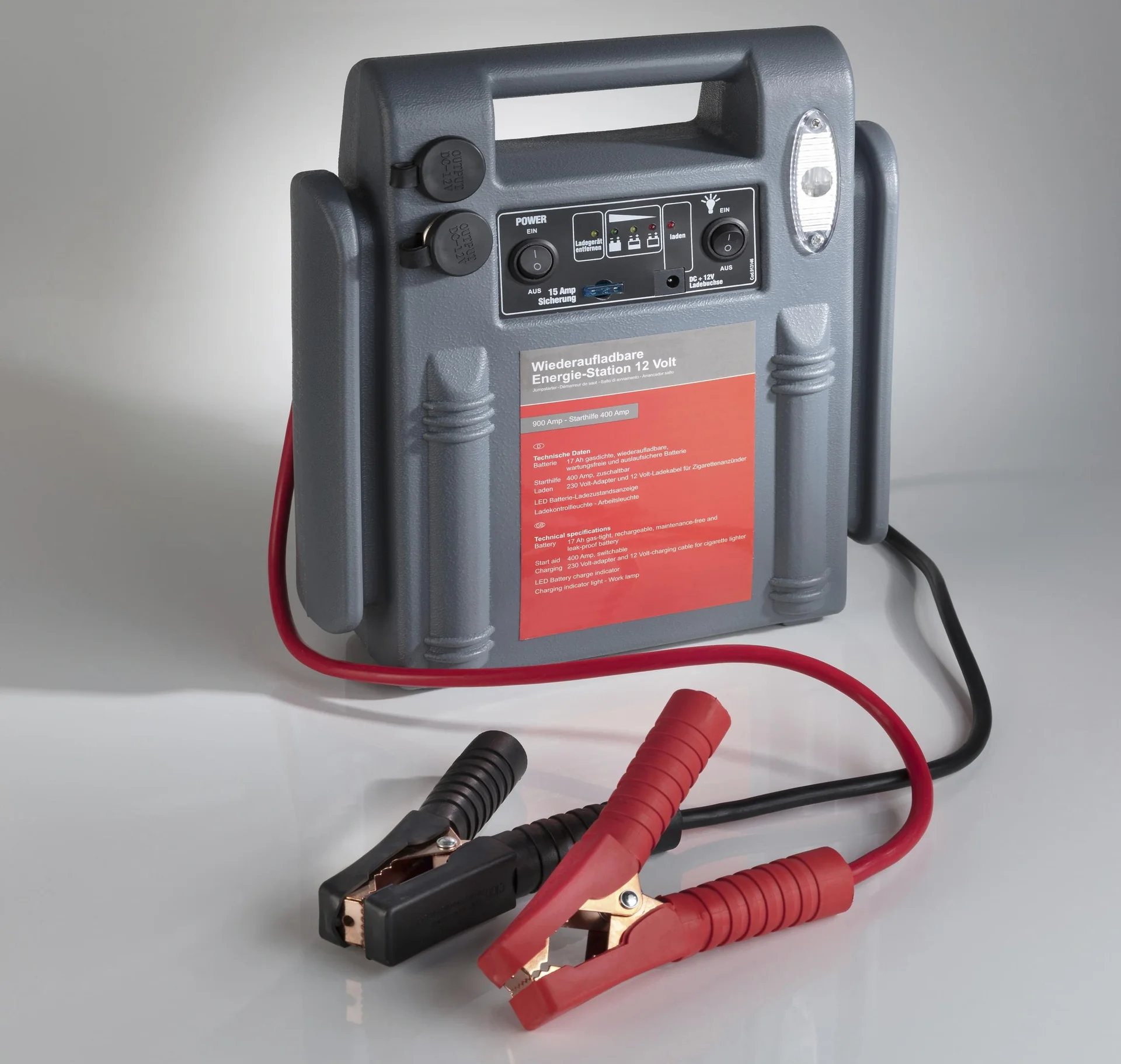 Powerpack 900 A - 15 AH - 12 Volt - 3 in 1 - Starthilfe - Arbeitsleuchte - Energie-Station - 11