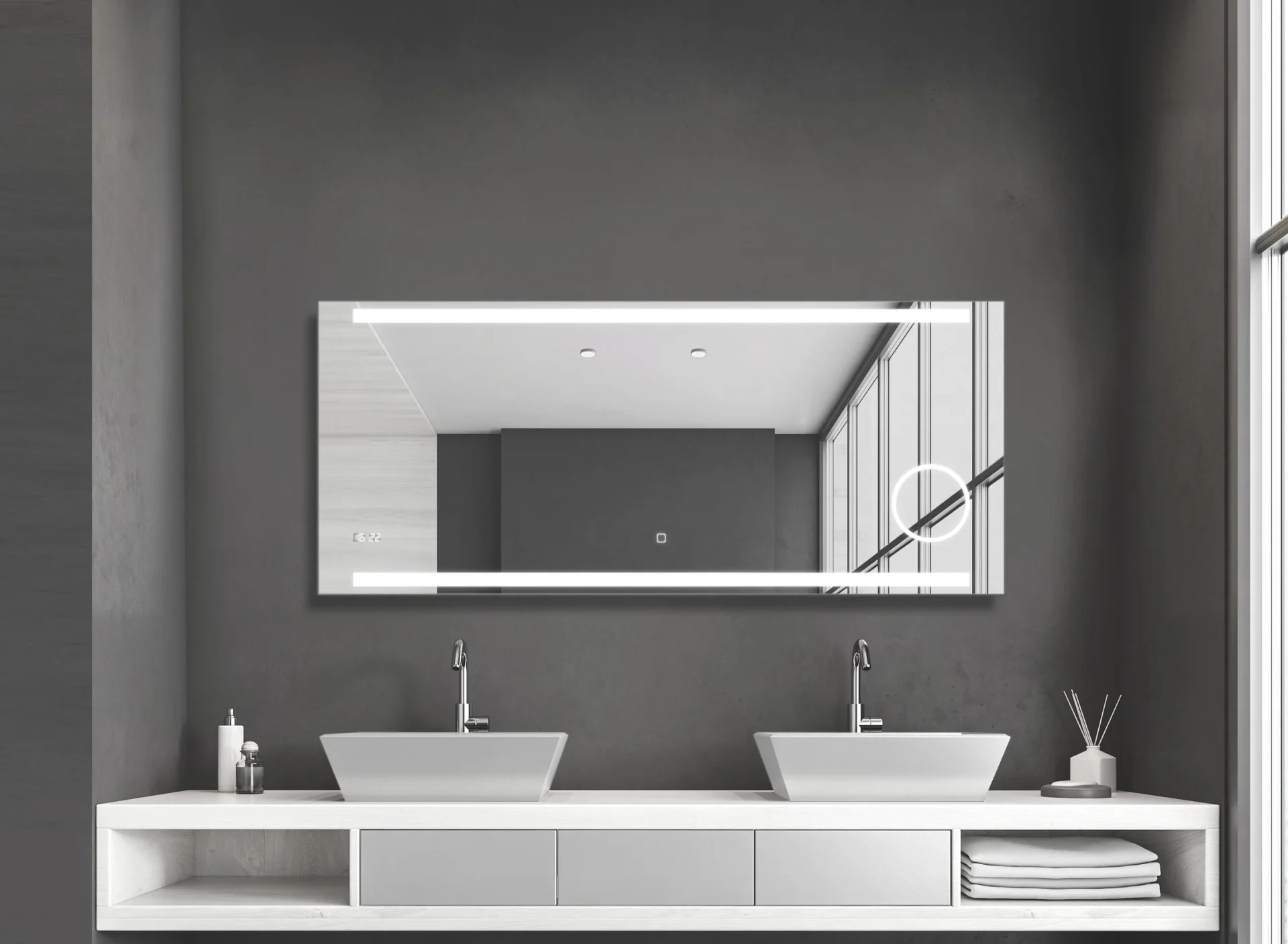 Badezimmerspiegel mit Beleuchtung, "King" - 140 x 60 cm - Lichtfarbe neutralweiß - Beleuchteter Kosmetikspiegel - 8