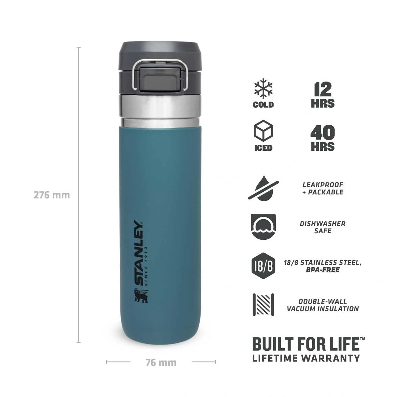 Quick Flip Water Bottle 0,7 l, Lagoon, Vakuumisolierung, Sicherheitsverschluss - 7