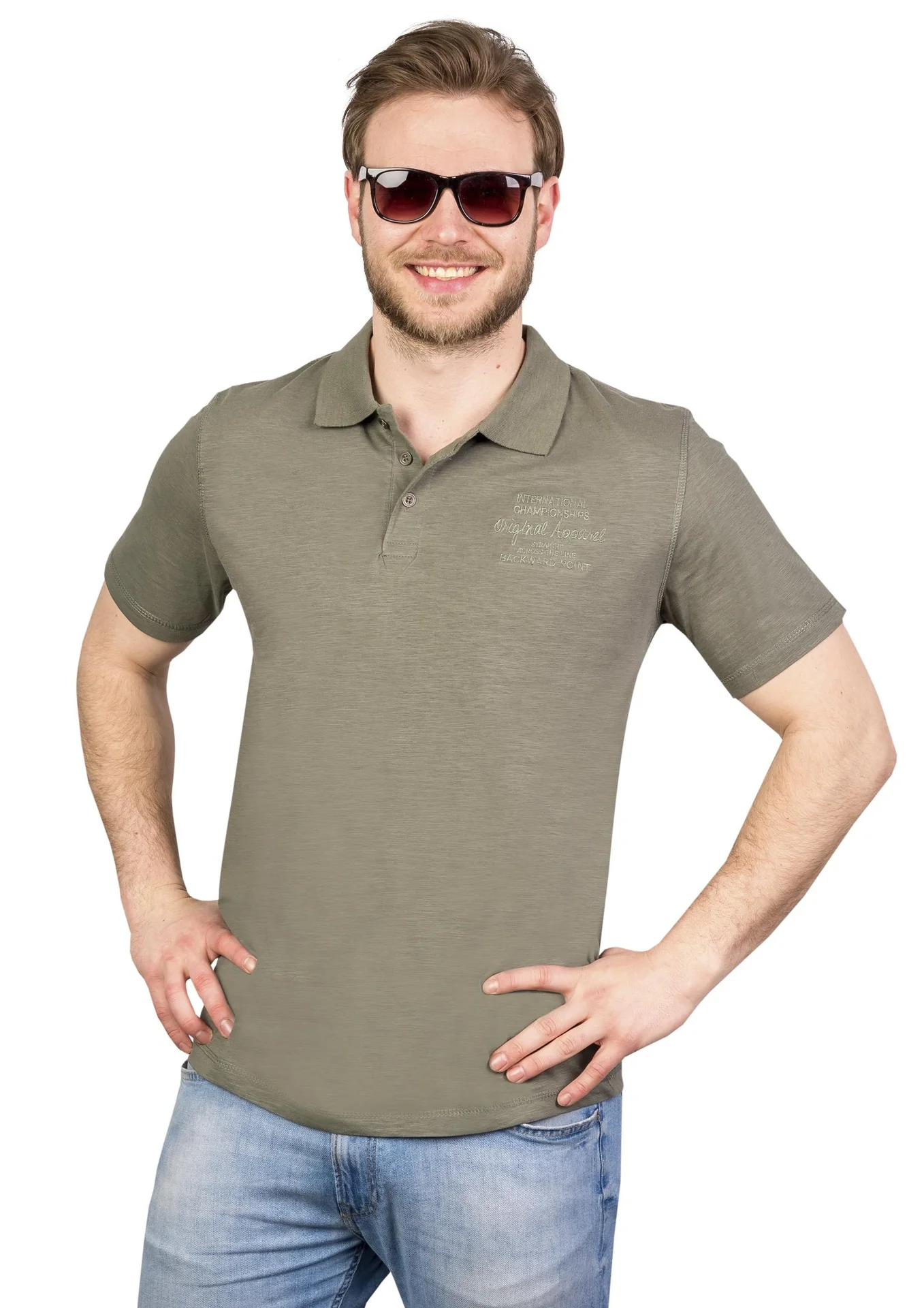 Poloshirt mit Knopfleiste, Farbe khaki, Gr. L - 2