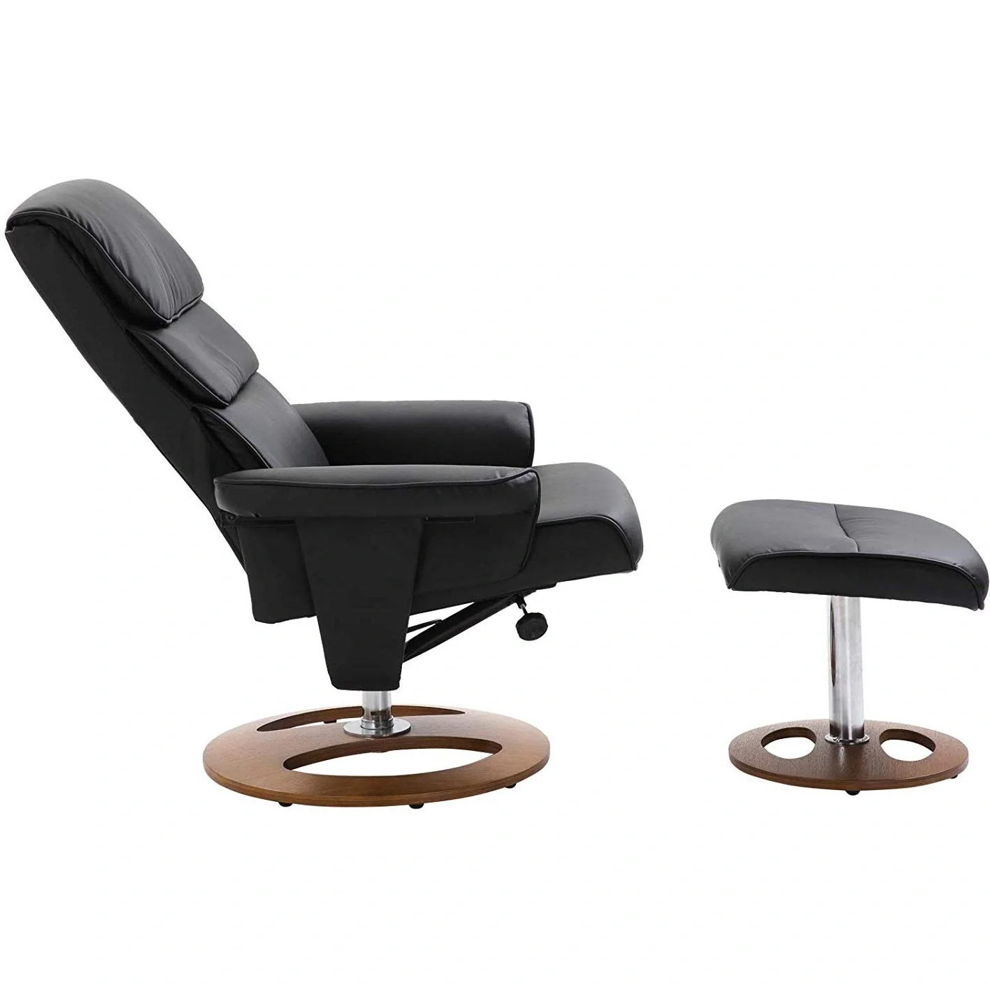 Relaxsessel mit Hocker Fernsehsessel 360° drehbar 120° neigbar PU-Bezug Holzfuß Schwarz 81 x 76 x 103 cm - 3