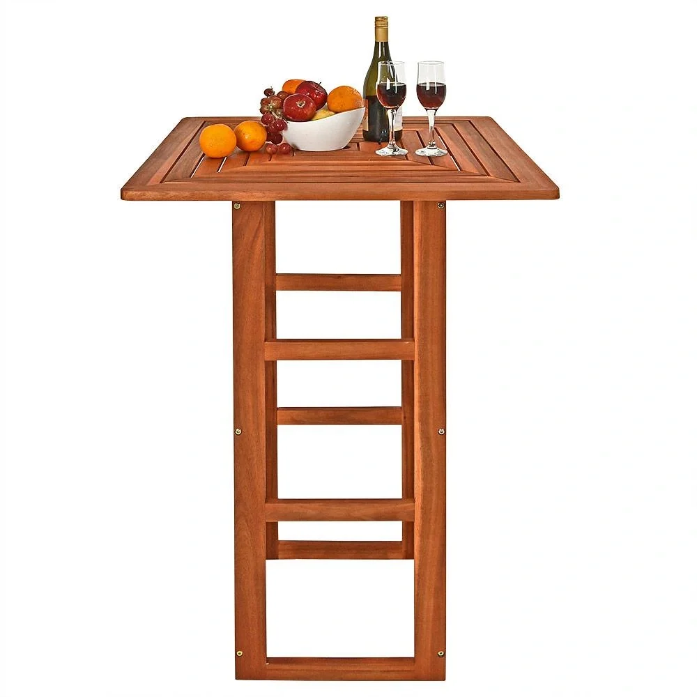 Stehtisch aus Akazienholz 75x75x110cm mit Schirmloch - 11