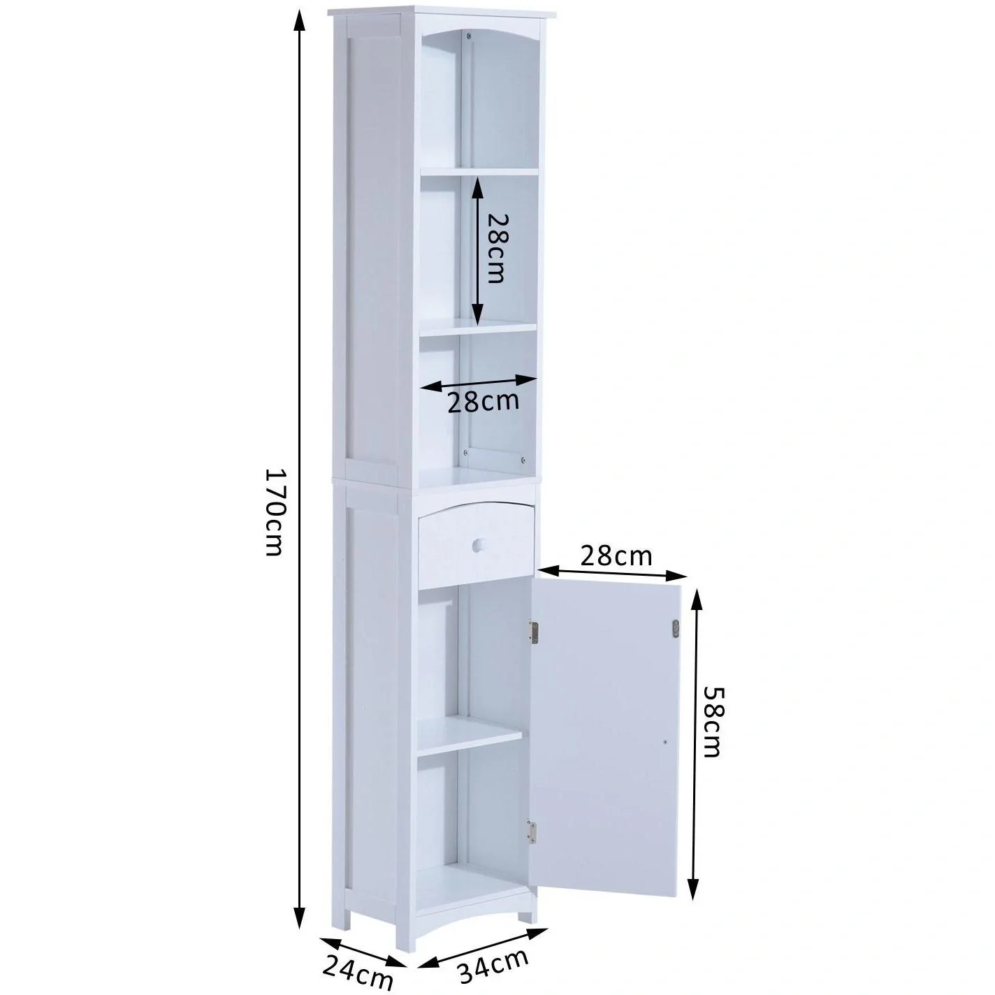 Badschrank 34x24x170cm Badezimmerschrank Badregal - 7