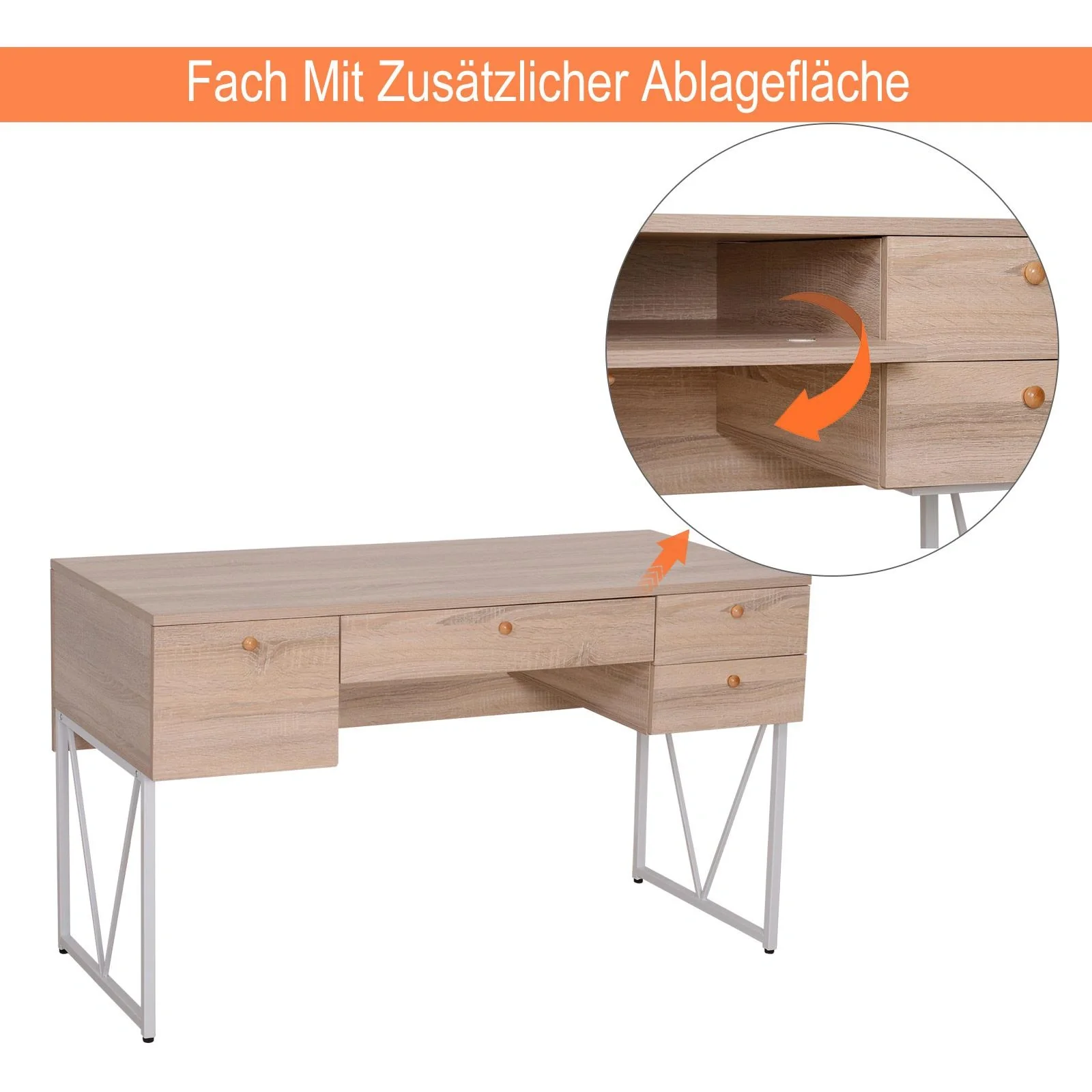 Schreibtisch Computertisch PC Laptop Bürotisch 3 x Schublade 1 x Ablage - 4