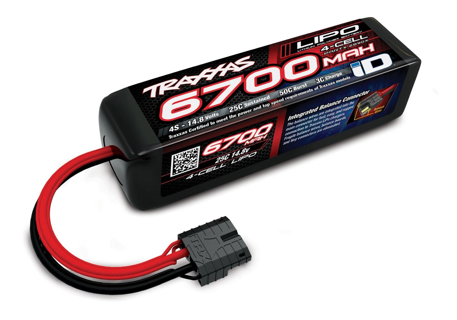 6700mAh 14,8V 4-Zellen 25C TRAXXAS LIPO mit iD-Stecker - 1