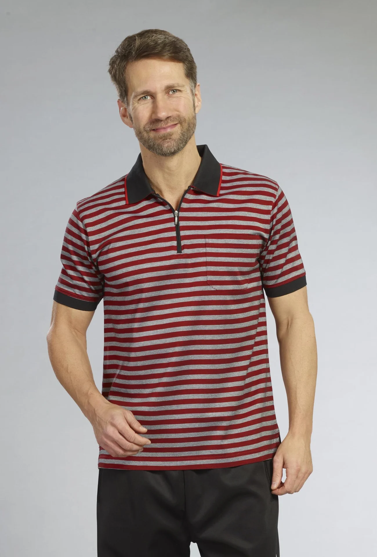 Poloshirt, Farbe rot/schwarz gestreift, Gr.M - 4