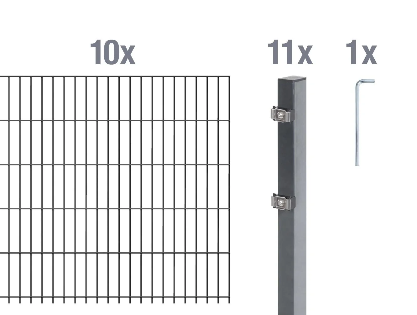 Doppelstabmattenzaun Komplettset, anthrazit, Höhe 160 cm, Länge 20 m - 6
