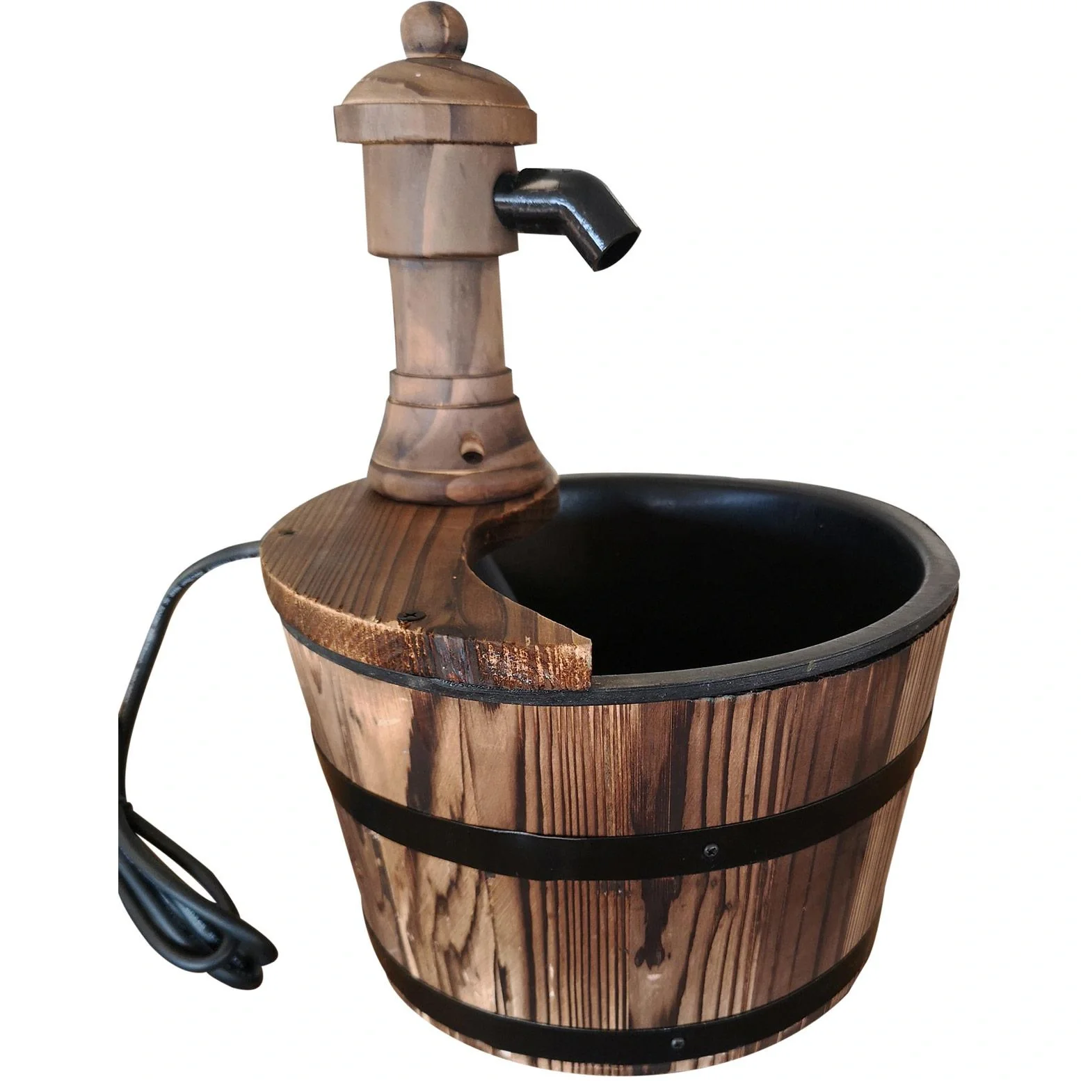 Gartenbrunnen Springbrunnen Zierbrunnen Fassbrunnen Wasserfall Holzfass Tannenholz + Metall Naturholz ?27 x 37 cm - 6