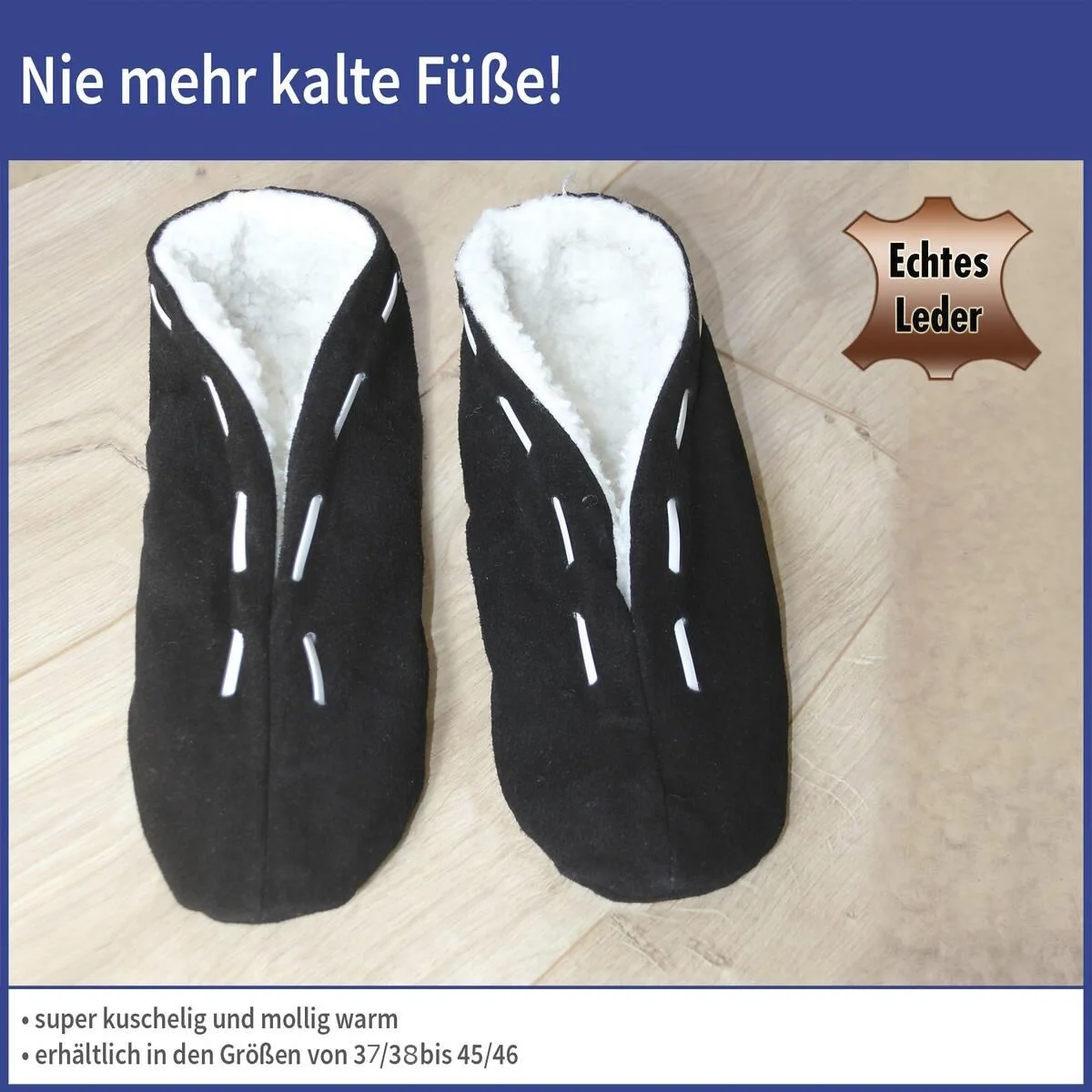 Fellhausschuhe, schwarz, Größe 41/42 - 2