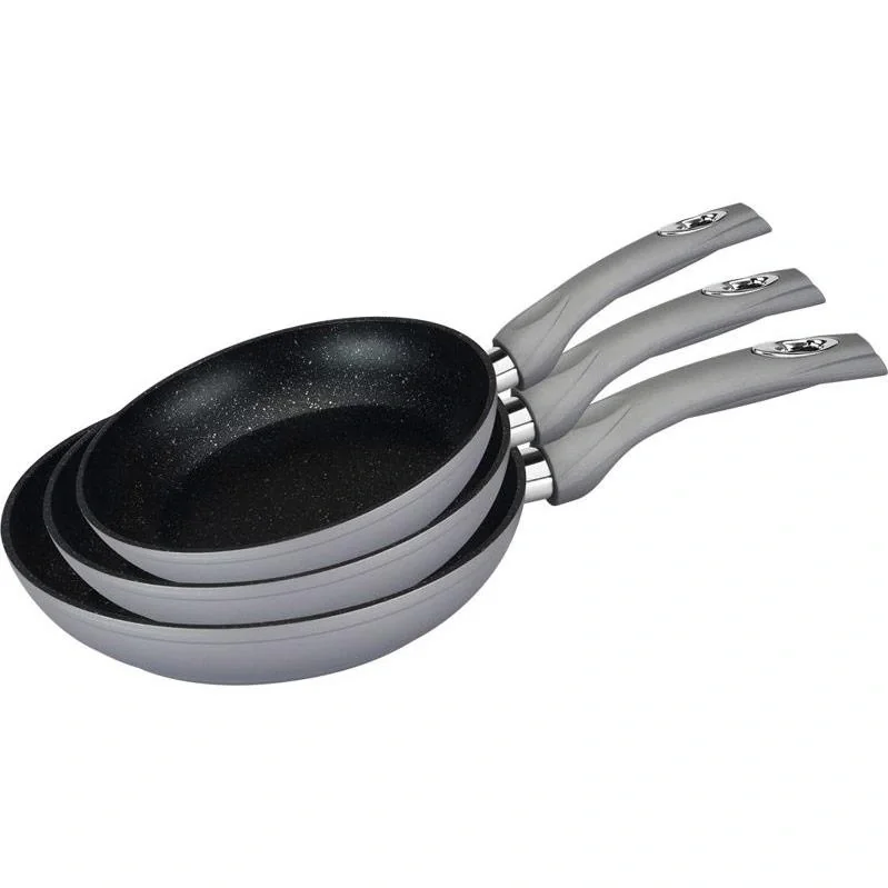 Herenthal 3er Pfannenset - Bratpfannen - Marmorbeschichtung - 20, 24, 28 cm - Silber - 2