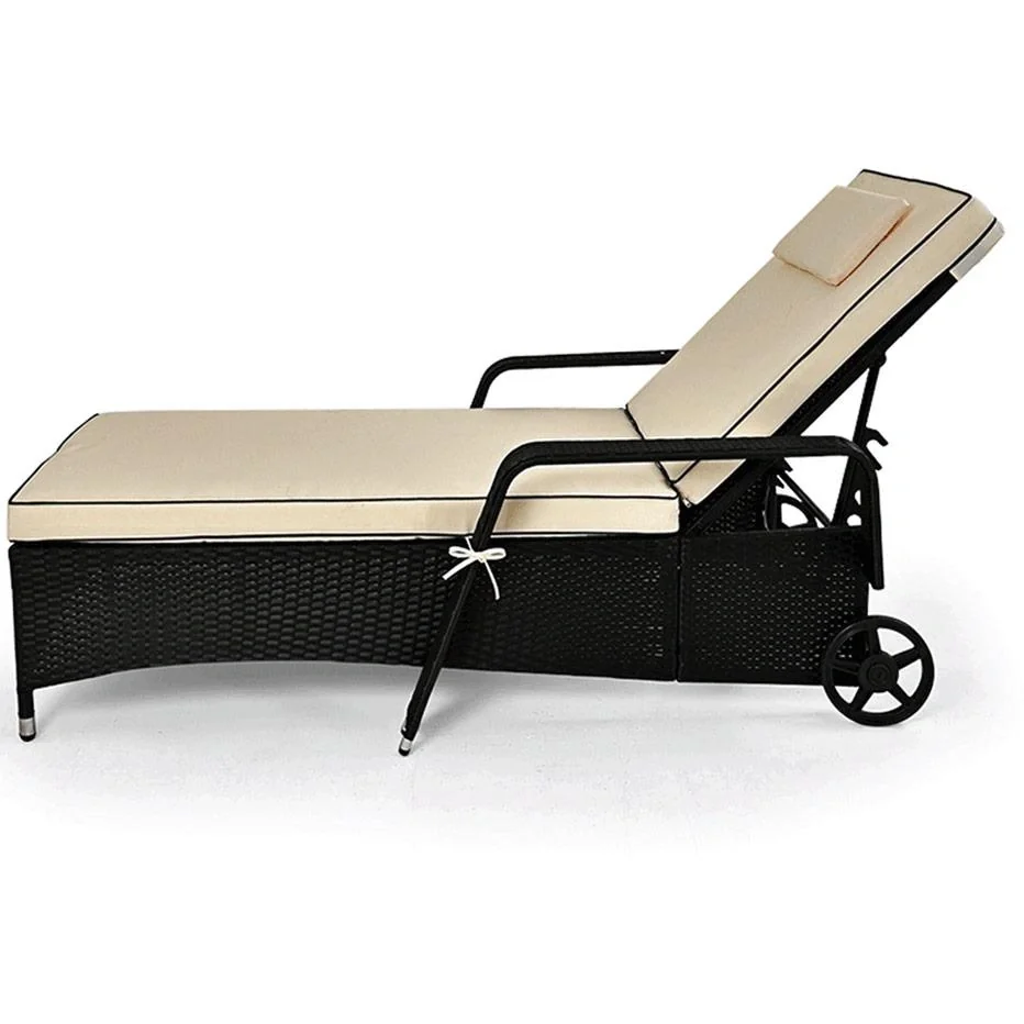 Polyrattan-Liege 193 x 90cm, verstellbare Rückenlehne, mit Kissen - 5
