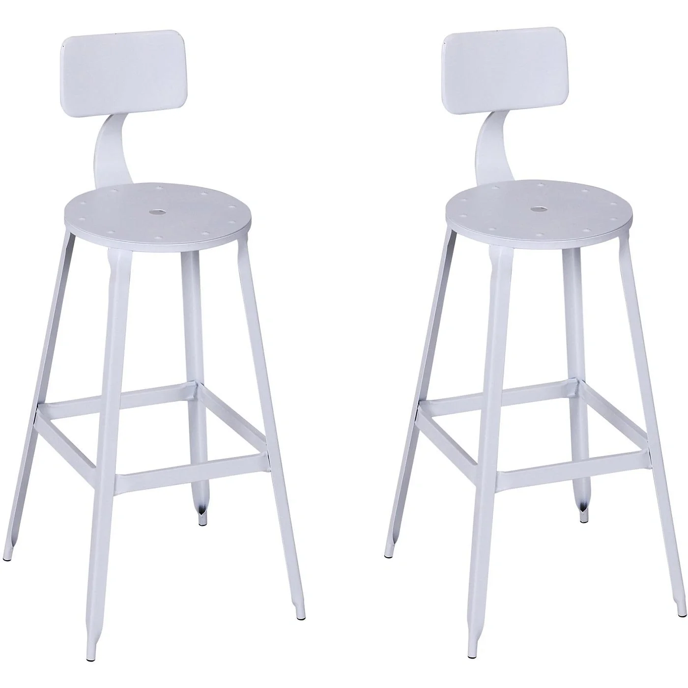 2er-Set Barhocker Bistrostuhl Küchenhocker Metallhocker mit Antirutschpads mit Rückenlehne Weiß 46x44x103cm - 1