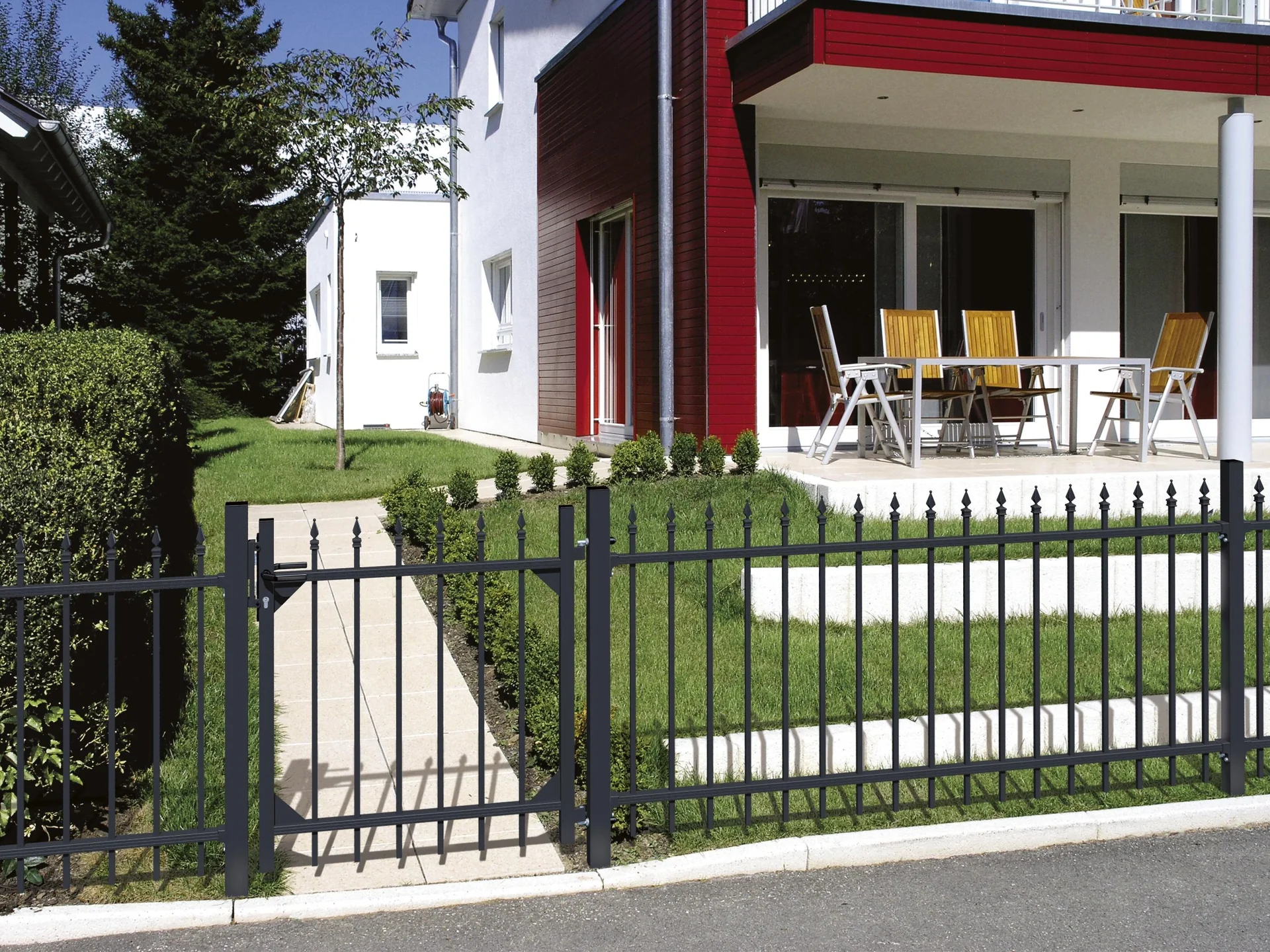 Zaunkomplettset Chaussee, zum Einbetonieren, matt-schwarz, Höhe 120 cm, Länge 10 m - 4