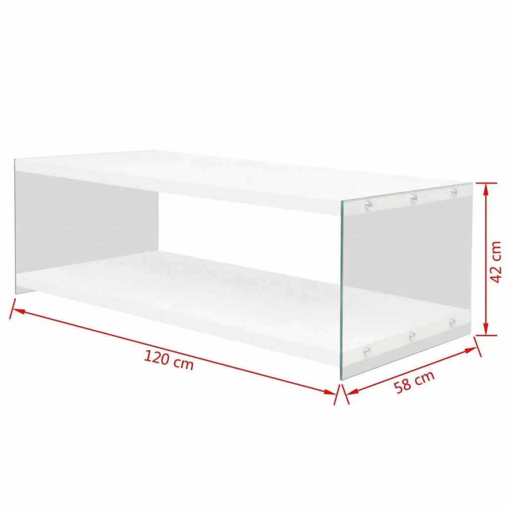 Couchtisch mit Ablage Glas MDF Hochglanz weiß - 3