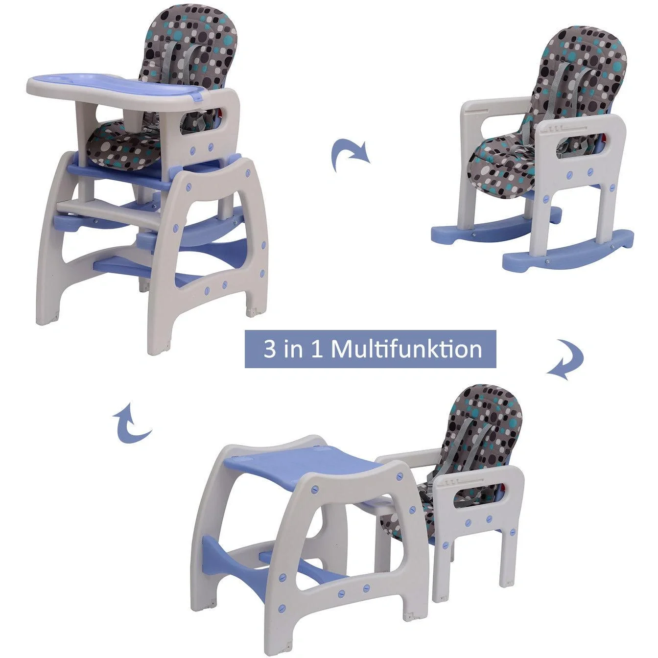 3 in 1 Kinderhochstuhl Kombihochstuhl blau-weiß - 3