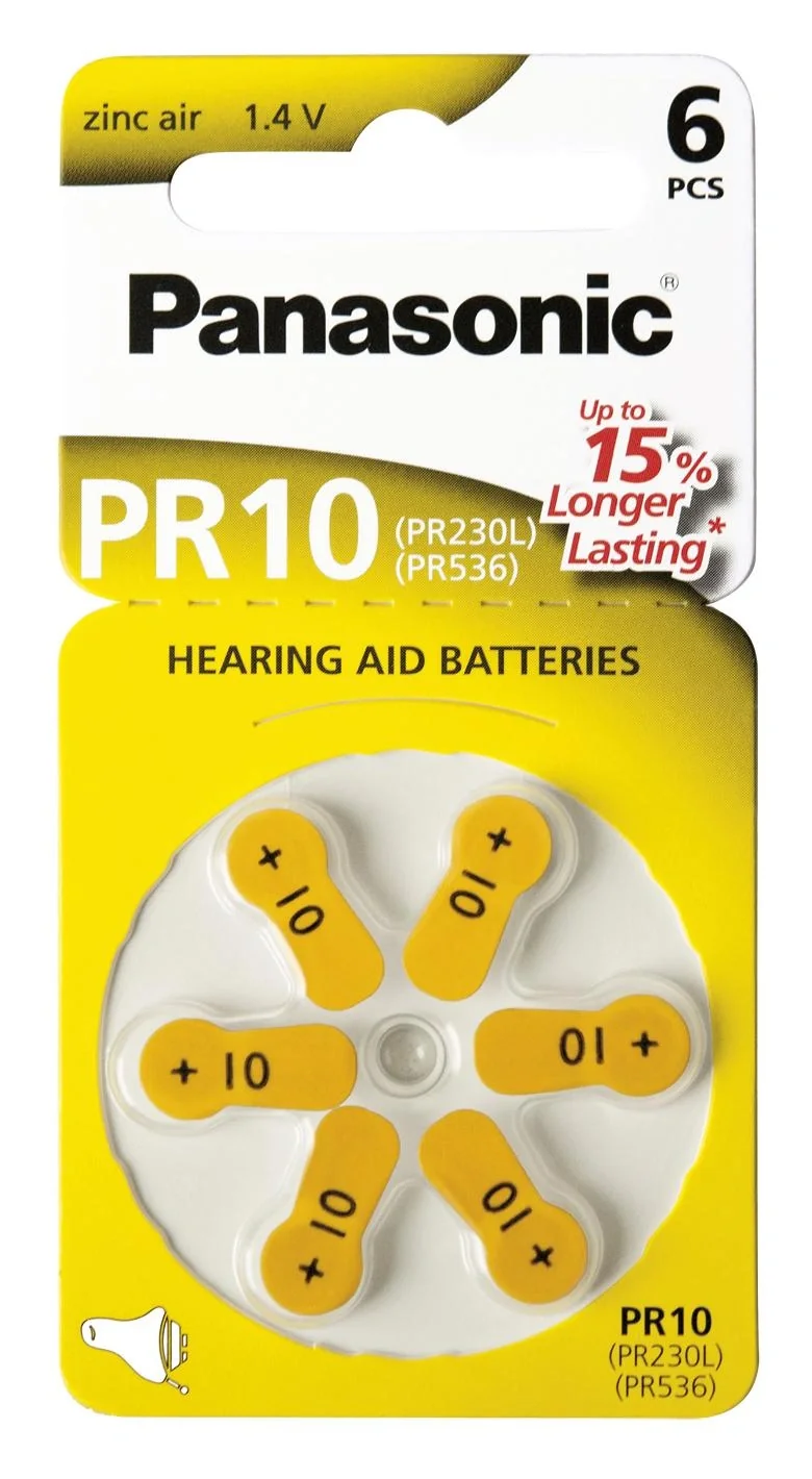 Zink-Luft Hörgerätebatterien GELB PR10 - 6 Stück - 2