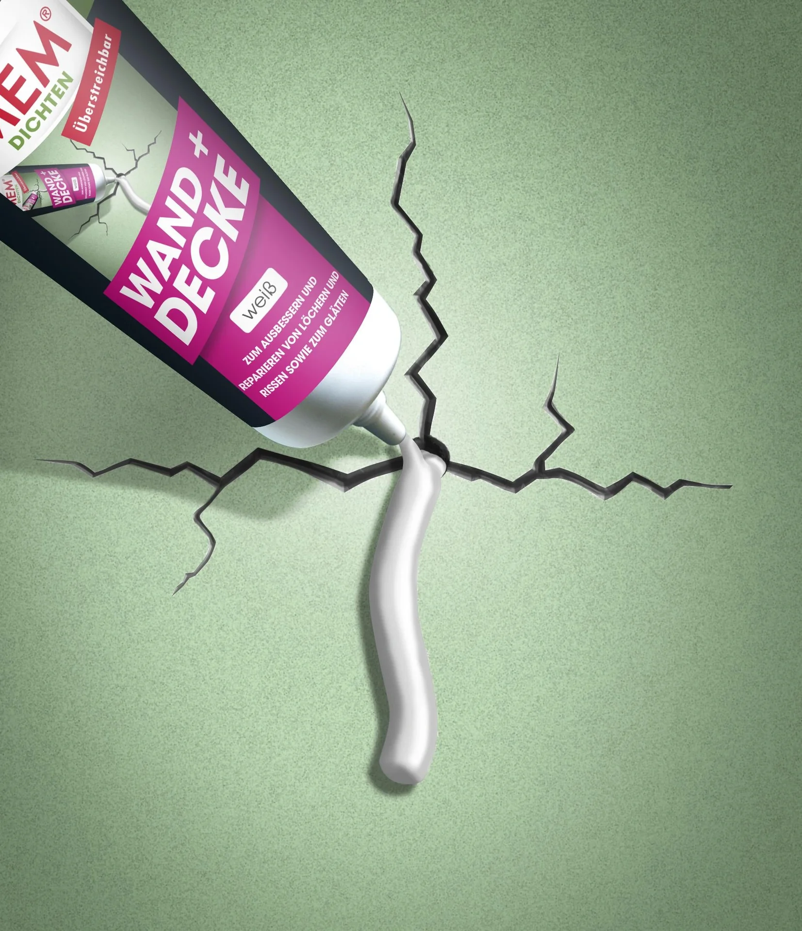 Reparatur-Spachtel für Wand und Decke, Farbe weiß, überstreichbar, 330 g Standtube - 2