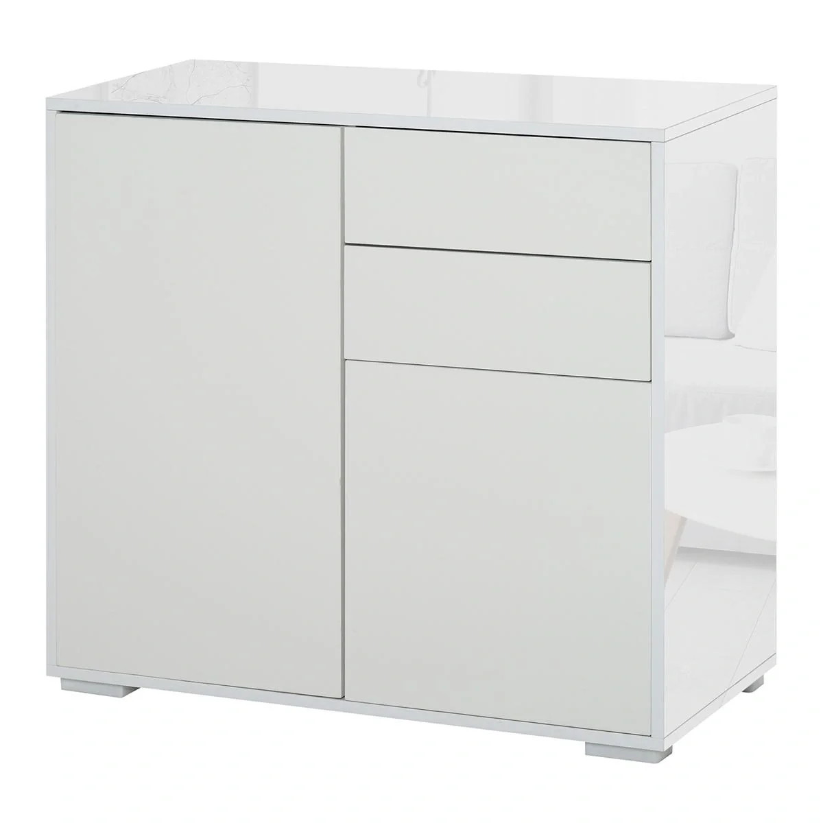 Standschrank Aufbewahrungsschrank Mehrzweckschrank Aktenschrank Kommode 2 Schublade 2 Türen E1 Spanplatte Weiß 79 x 36 - 4