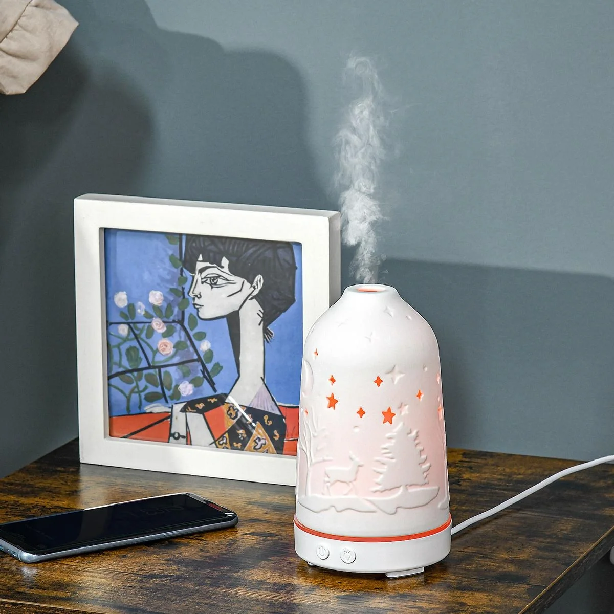 Aroma Diffuser Luftbefeuchter für ätherische Öle 7 Farben LED 2 Sprühnebel-Modi automatische Abschaltung Keramischer Dec - 4