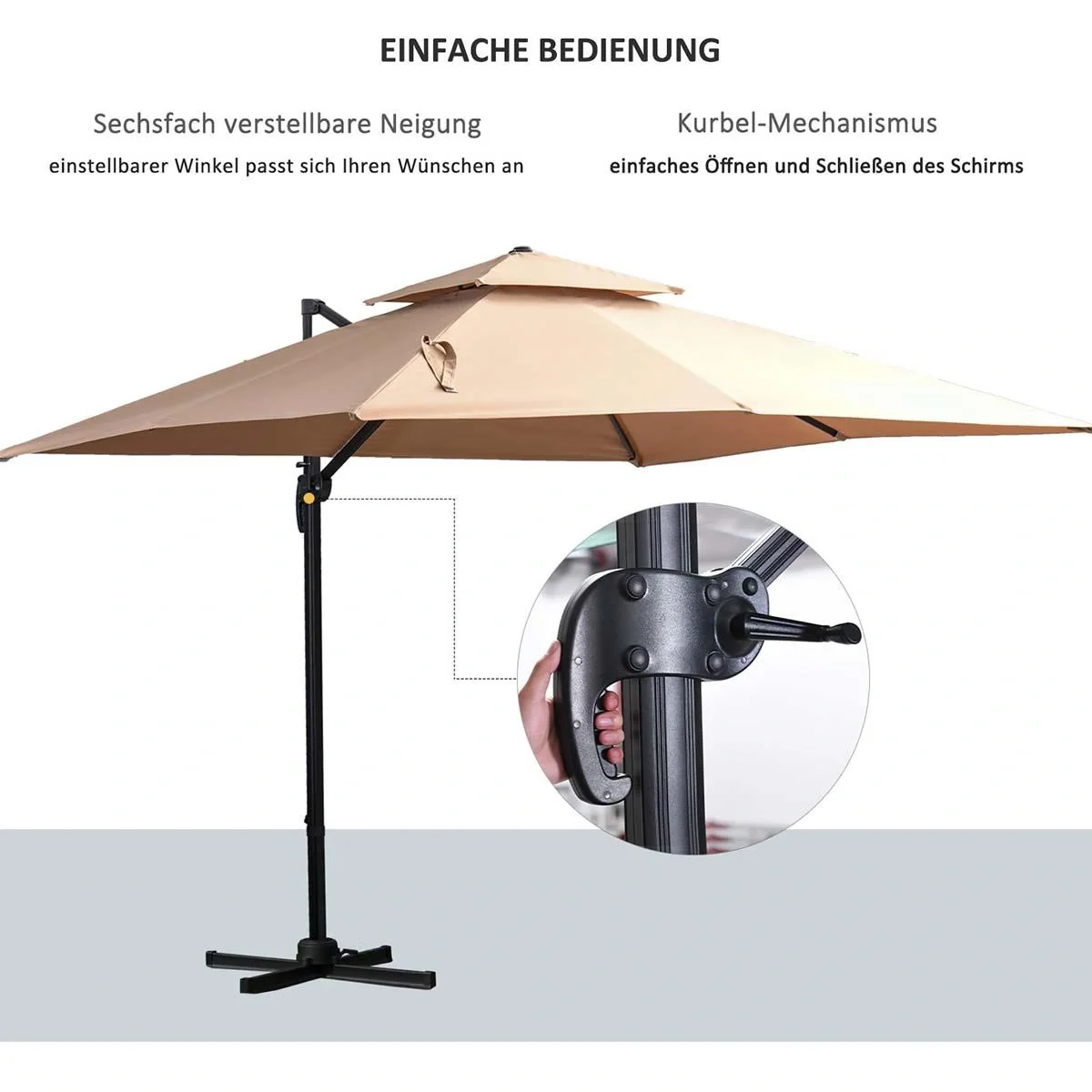 Sonnenschirm 3x3m Gartenschirm Alu Terrassenschirm 360 grad schwenkbar Khaki - 6