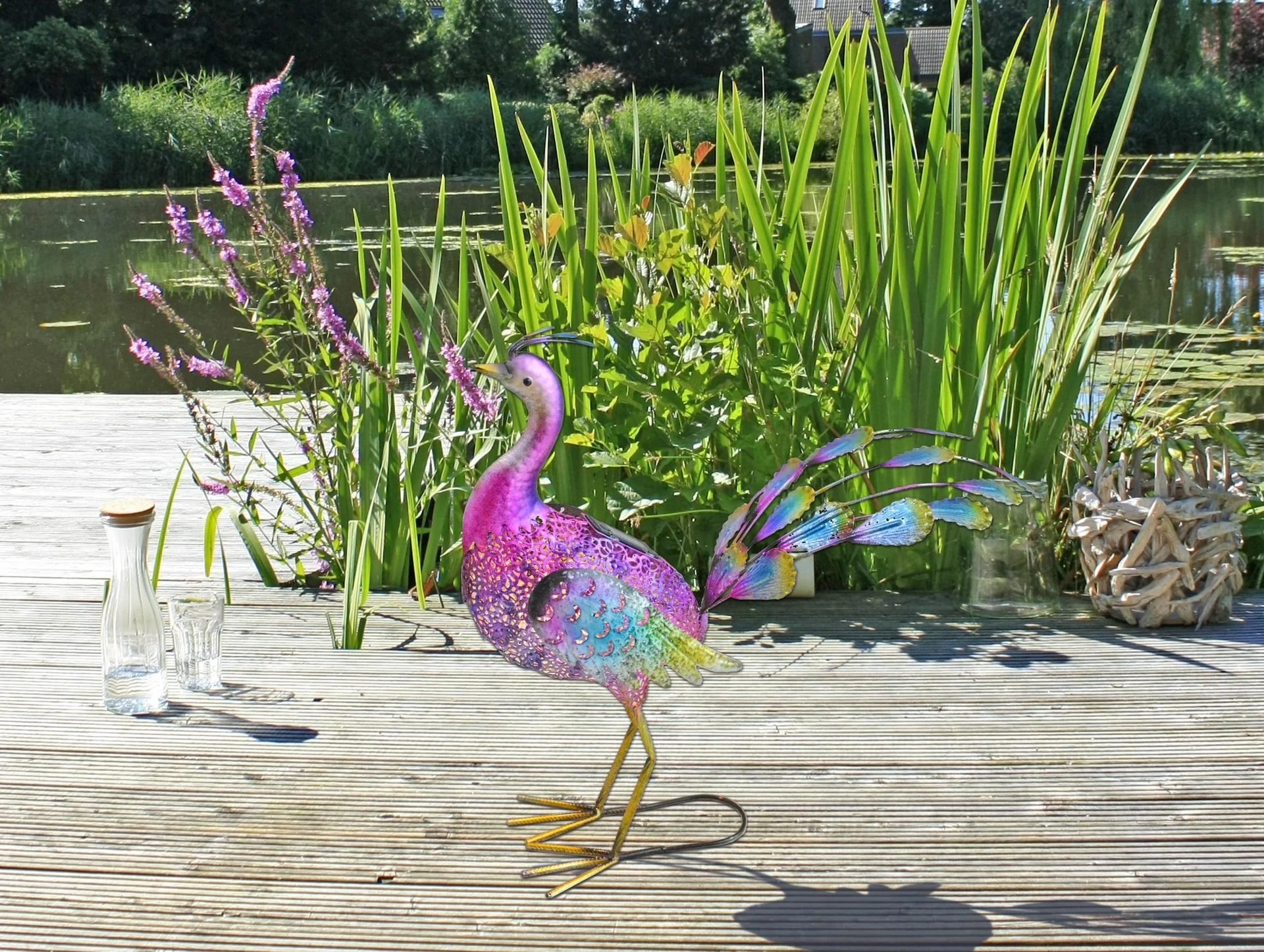 Metalldeko- Pfau Bonnie mit LED Solarbeleuchtung - 7
