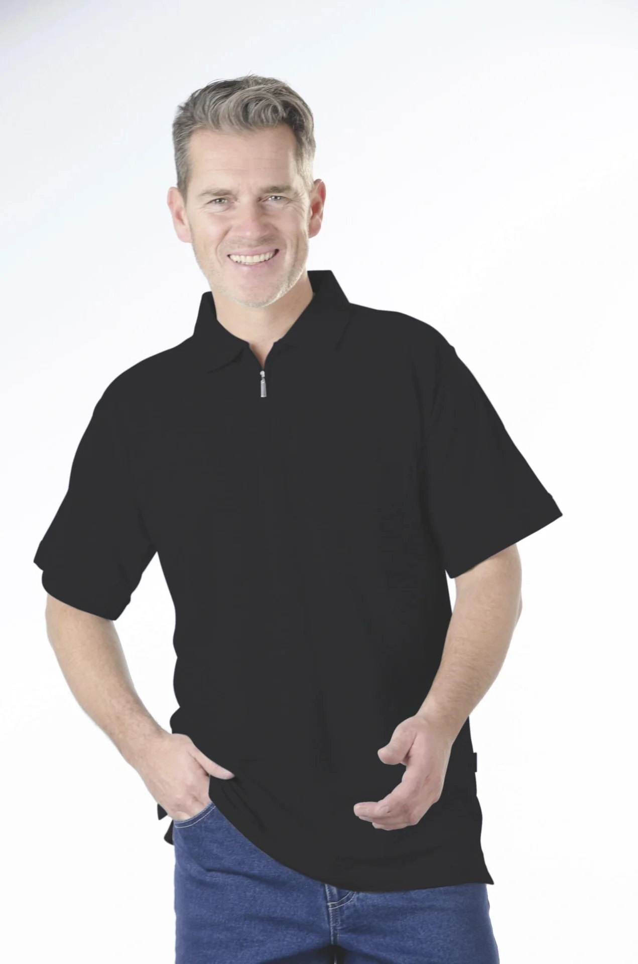 Poloshirt mit Reißverschluss, schwarz, Gr.2XL - 3