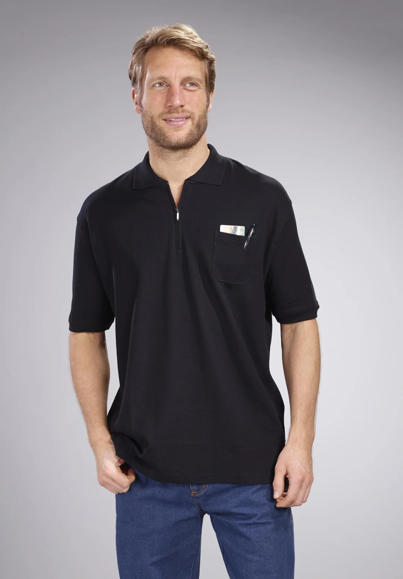 Poloshirt mit Reißverschluss, schwarz, Gr. M - 13