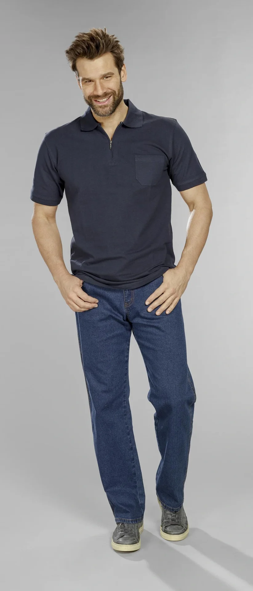 Poloshirt mit Reißverschluss, marine, Gr. L - 12