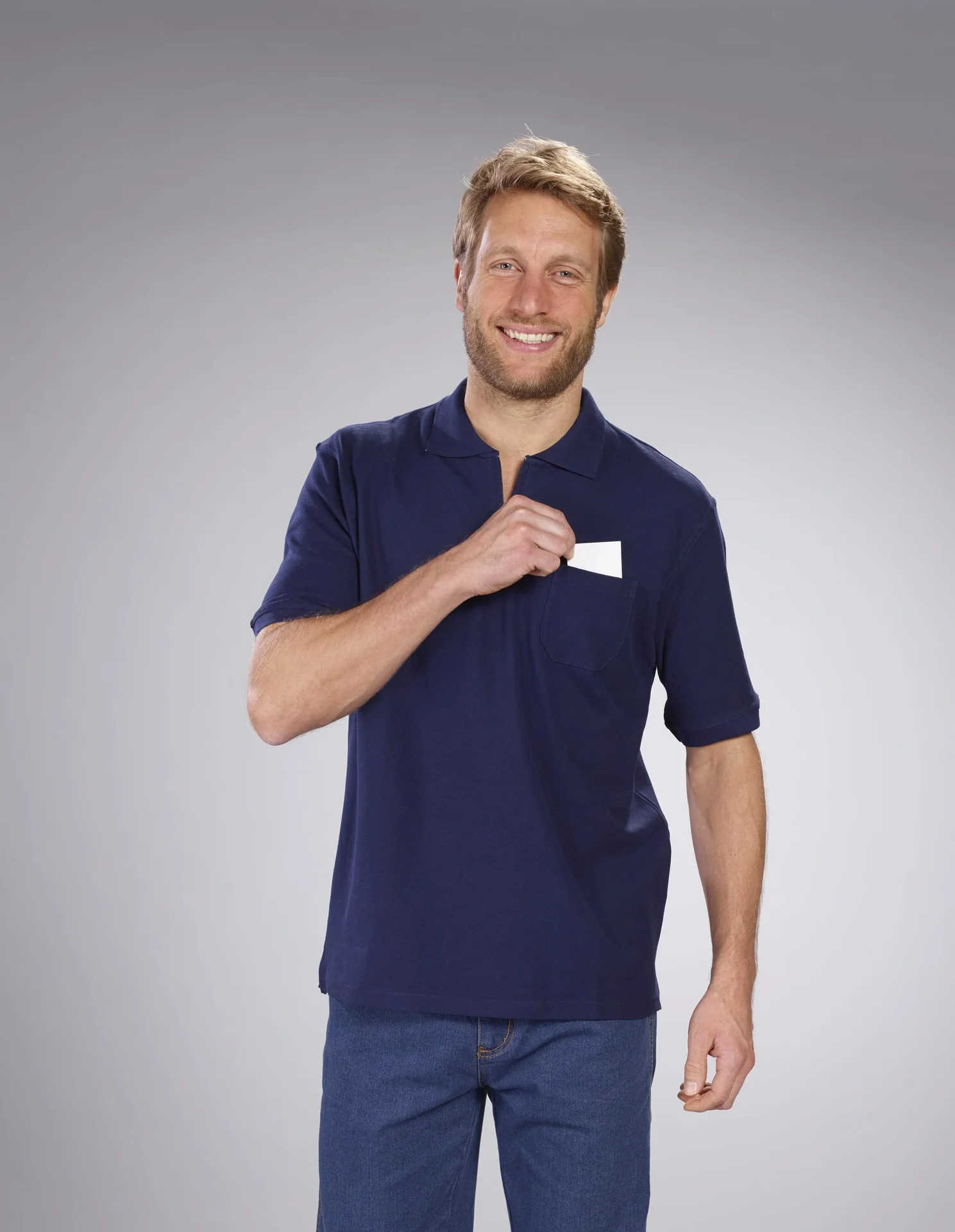 Poloshirt mit Reißverschluss, marine, Gr. M - 11