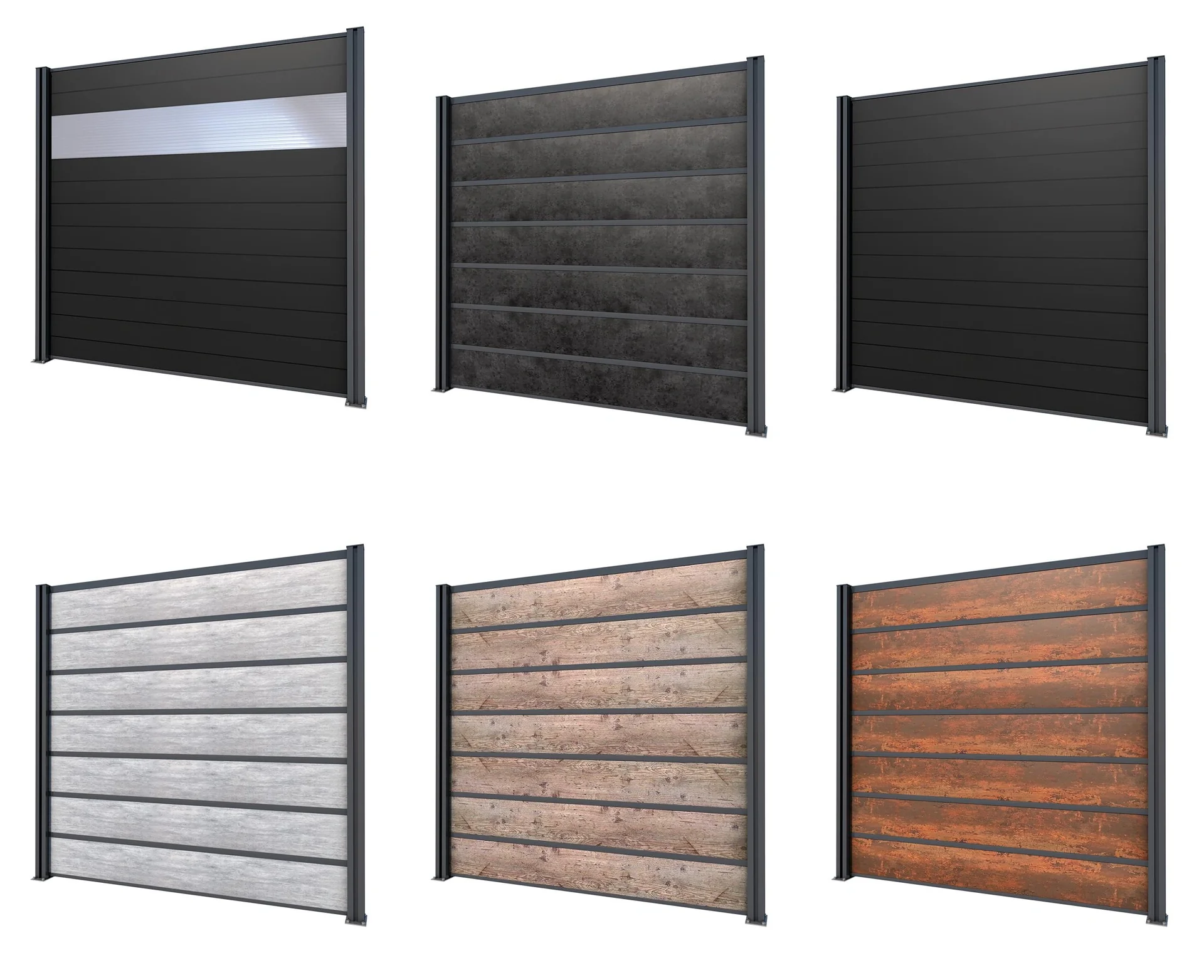 Sichtschutz Grundelement, anthrazit, 2,02 x 1,86 m, Schichtstoffplatten Holzoptik - 2