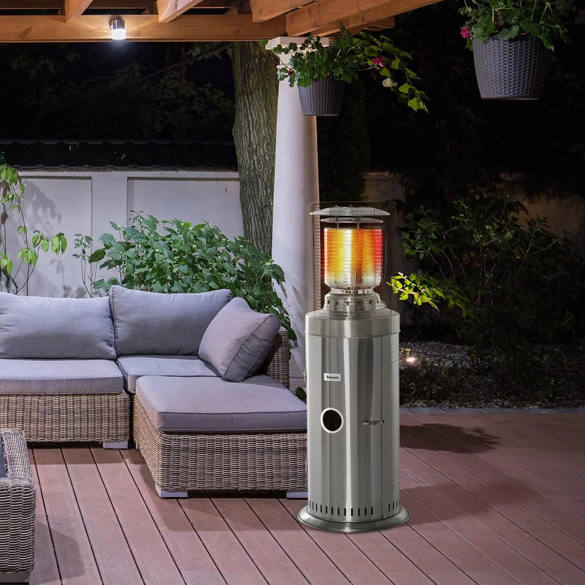 Heizstrahler Terrassenheizer mit Handgriff und Rädern Terrassenstrahler mit Drehknopf rollbar Gas 10KW elegantes Aussehe - 4