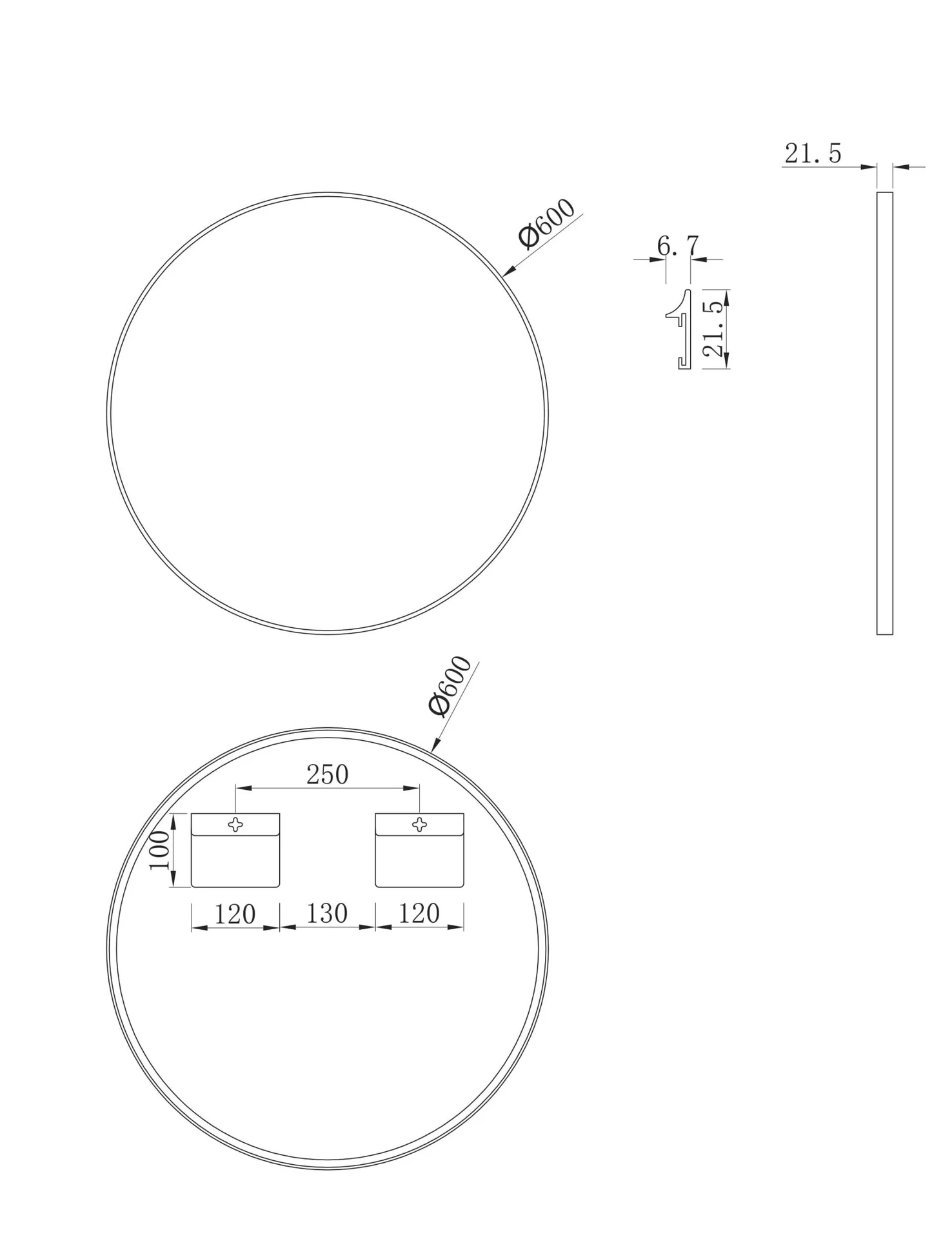 Runder Spiegel "Black Circle" - Spiegel schwarz mit Ø 60 cm - Hochwertiger robuster Aluminiumrahmen in mattschwarz - 5