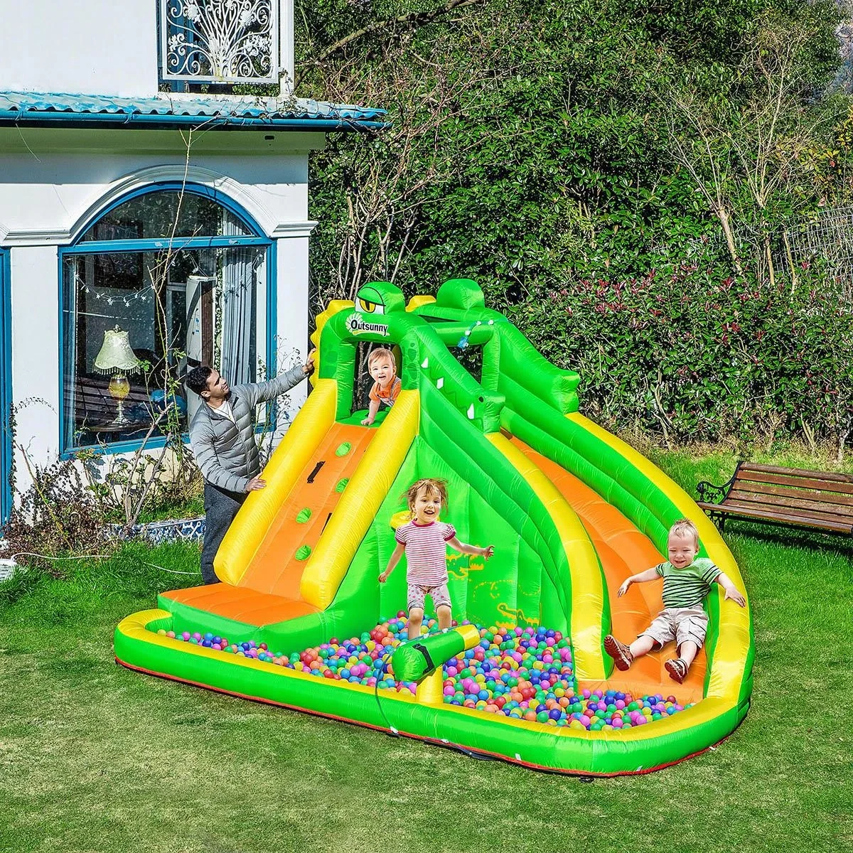Aufblasbare Hüpfburg - mit Pool und Wasserkanone - 380 x 285 x 225 cm - 6