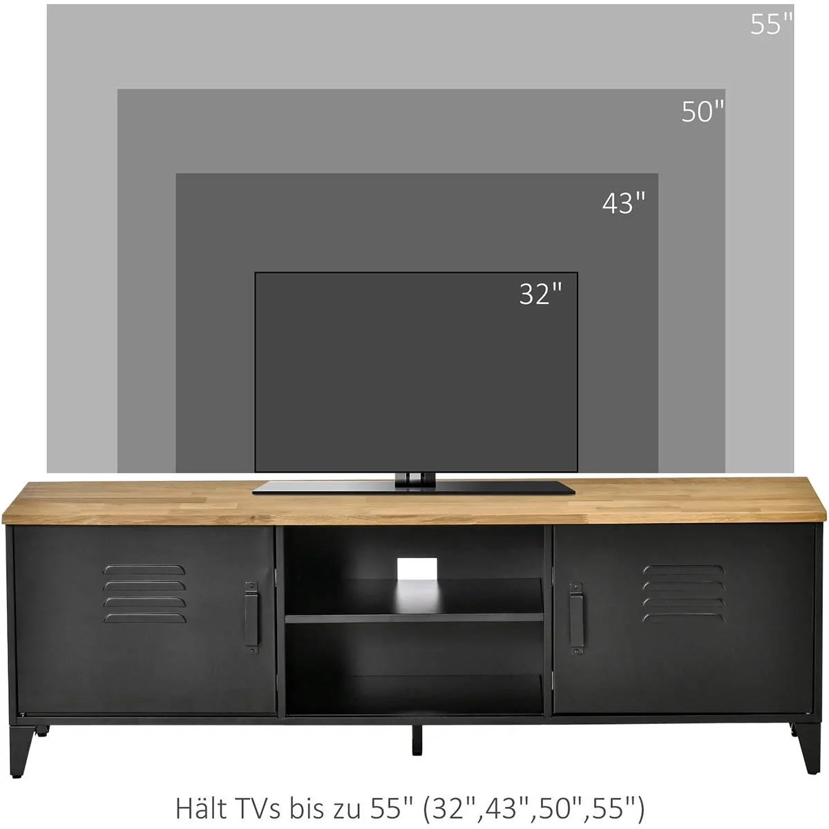 TV Schrank Fernsehschrank Fernsehtisch TV Lowboard Kommode für Fernseher kleiner als 55" mit 2 Türen Regal Wohnzimmer Sc - 5
