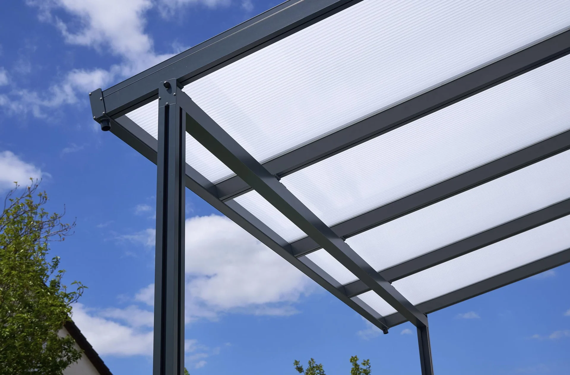 Terrassendach Premium, anthrazit, 4102 x 4060 mm - Polycarbonat Stegplatten 16 mm, opal - 5