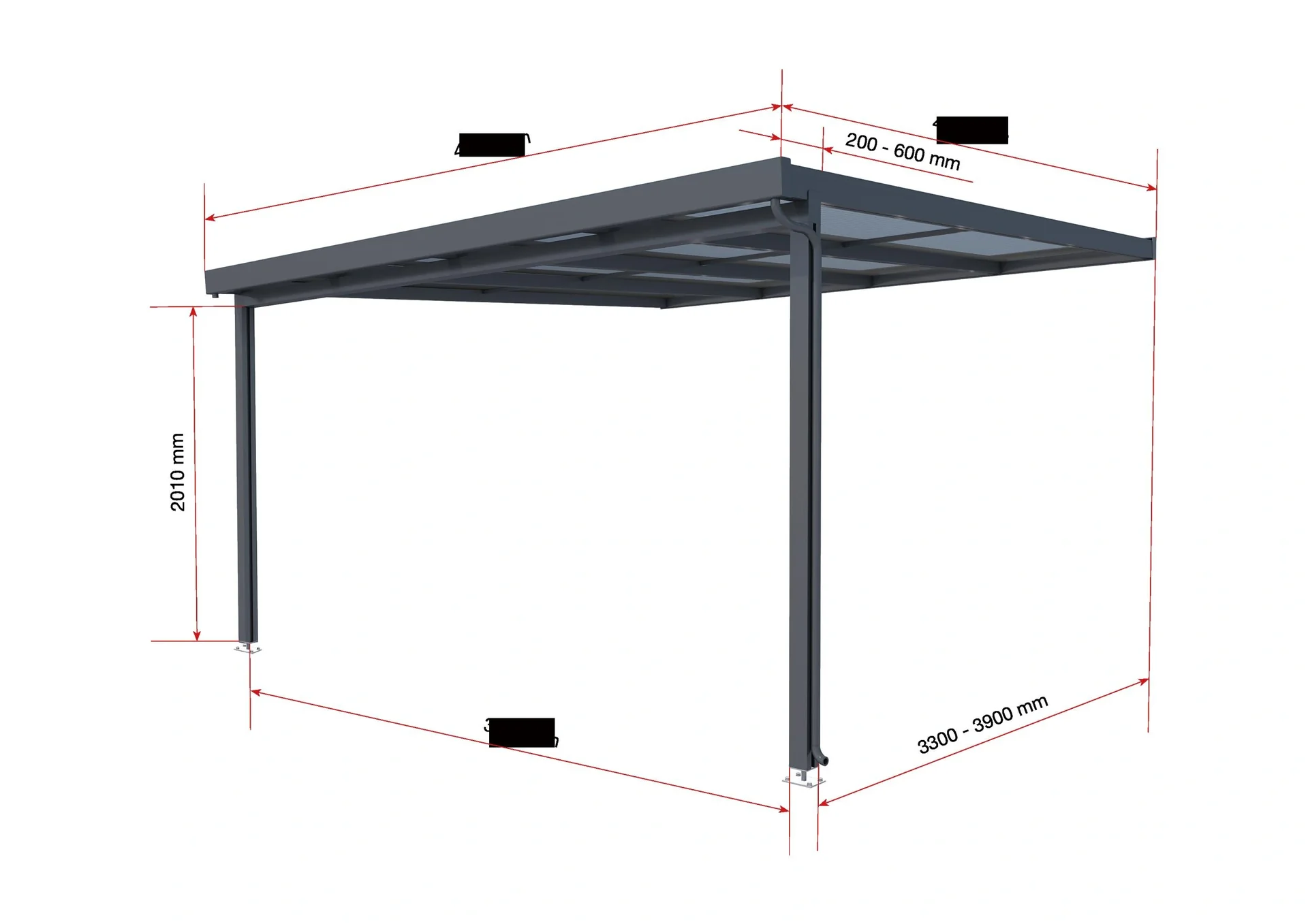 Terrassendach Premium, anthrazit, 4102 x 4060 mm - Acryl Stegplatten 16mm, klar - 7