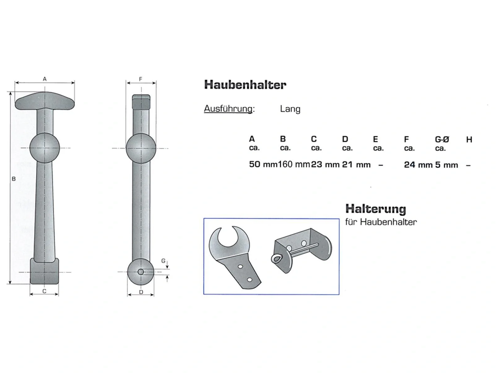 Haubenhalter, 160 mm lang, 2 Stück - 5