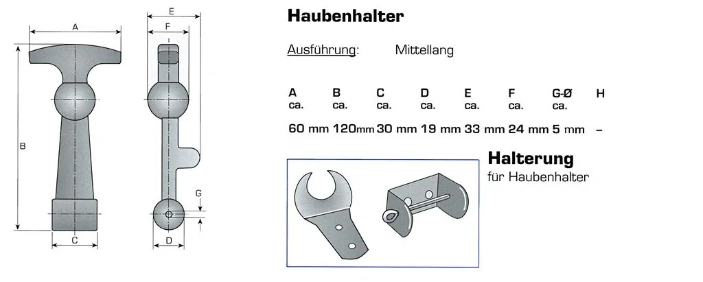 Haubenhalter, 120 mm lang, 2 Stück - 4