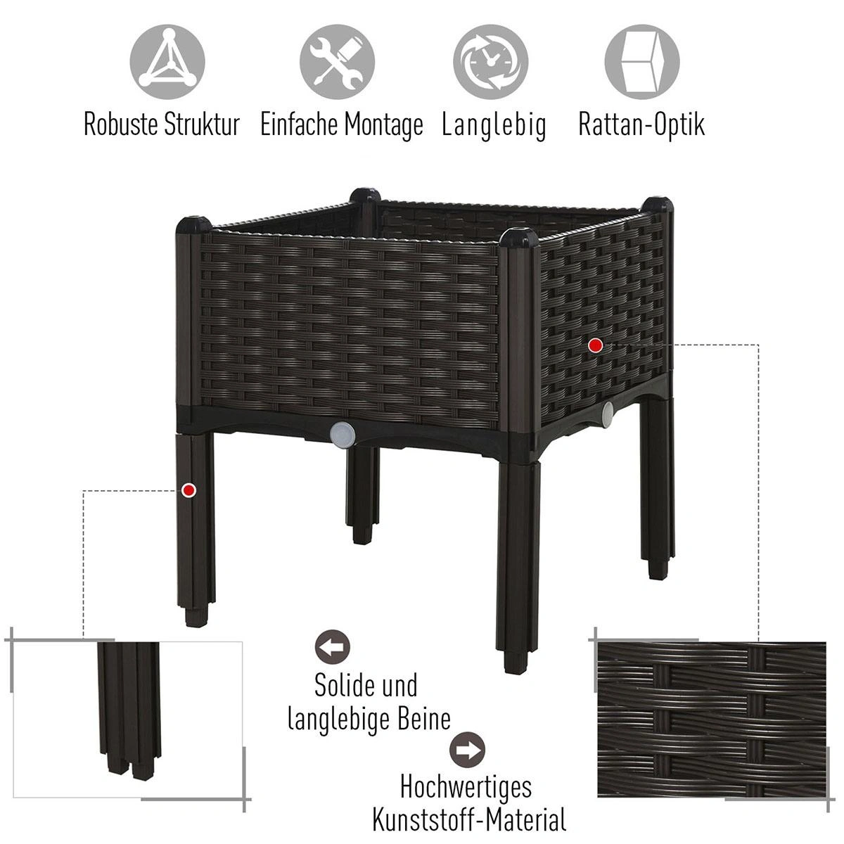 Hochbeet in Rattan-Optik dunkelbraun - 5