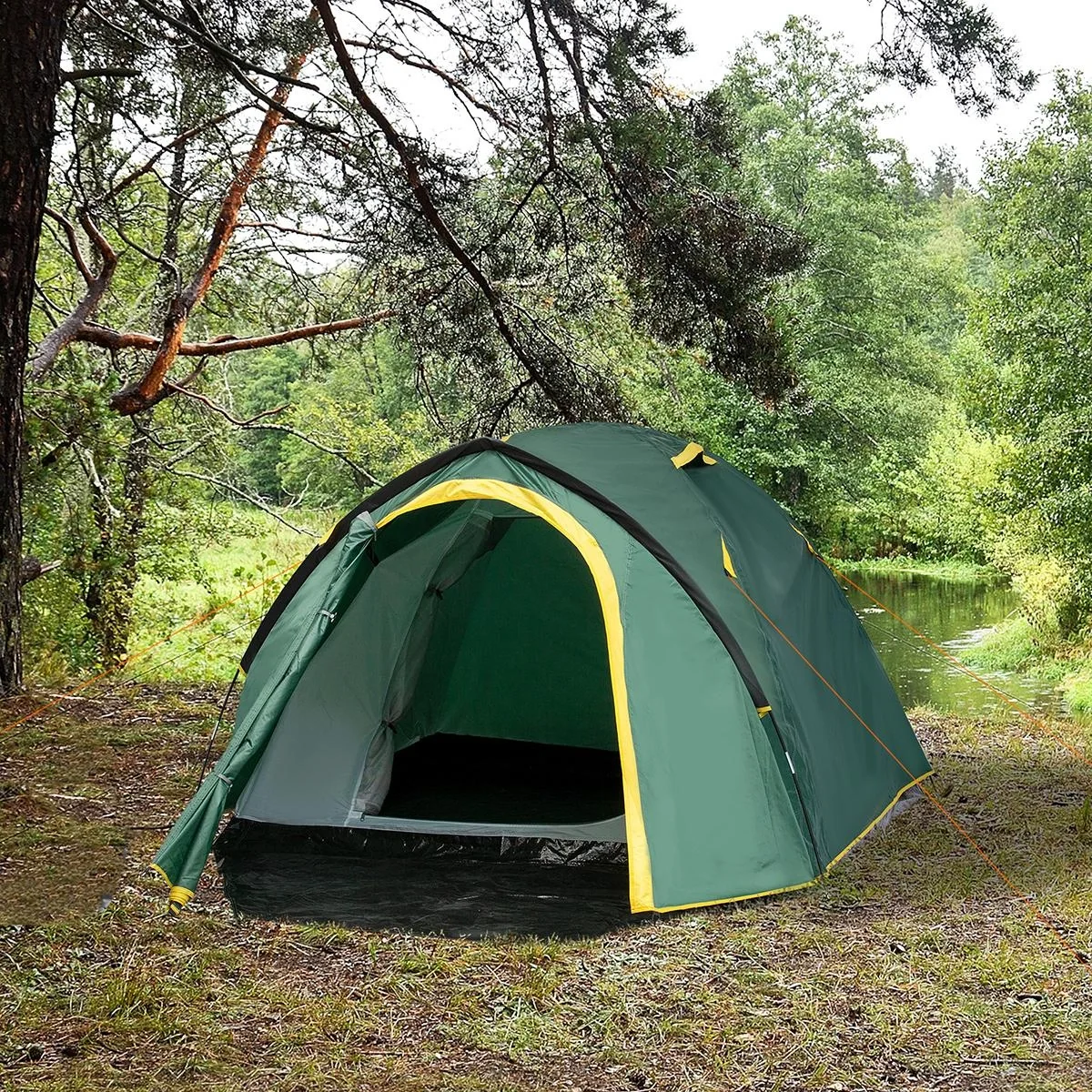 Campingzelt für 3-4 Personen grün/gelb - 10