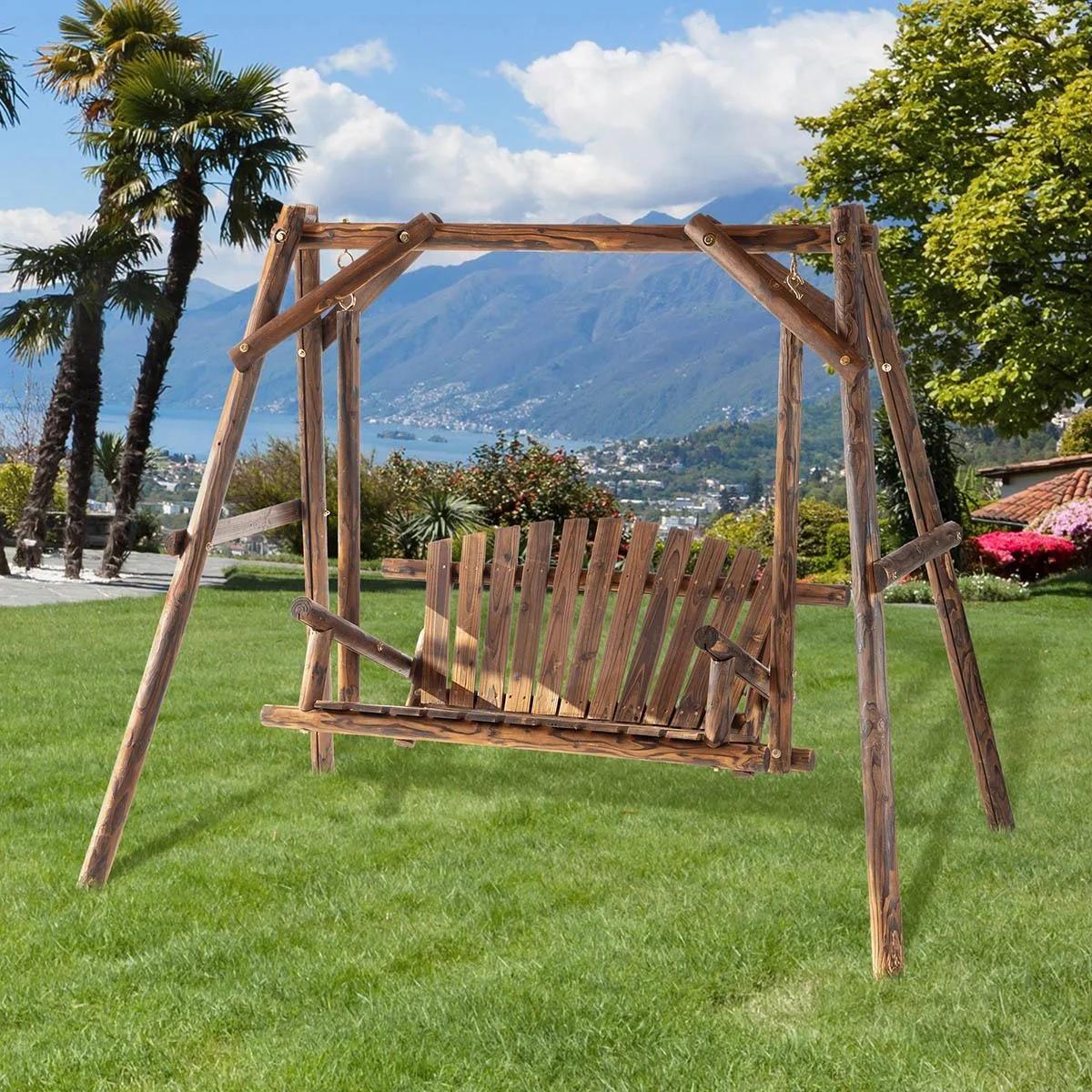 Hollywoodschaukel Massivholz, 187 x 137 x 170 cm, Braun - 6