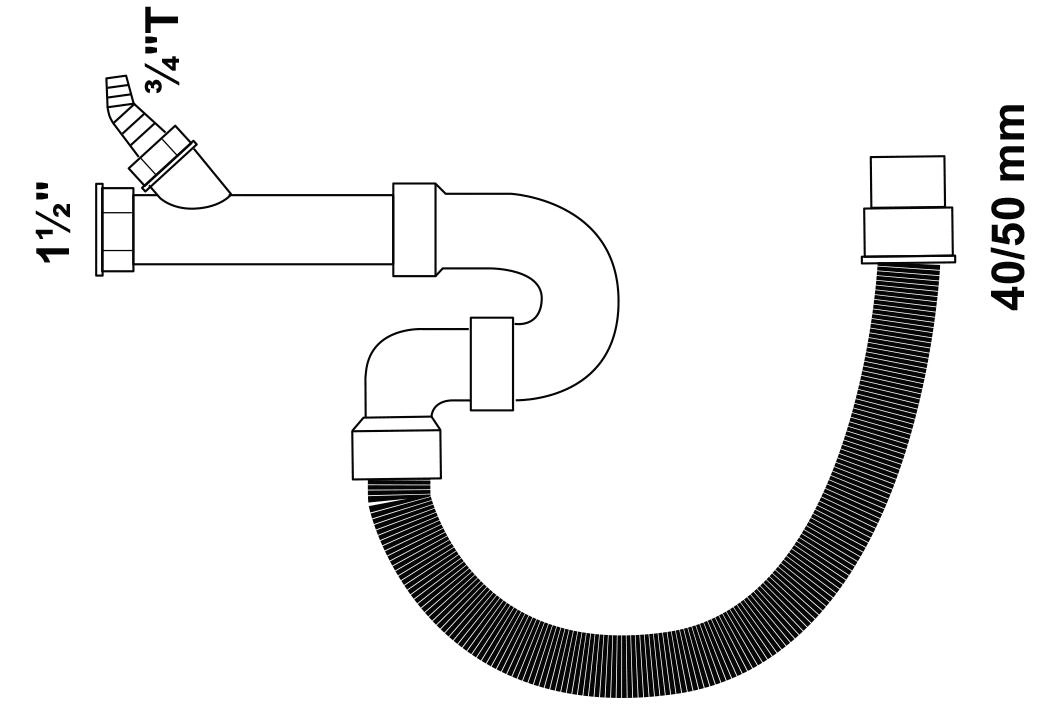 Flex- Spültisch- Röhrensiphon, 1 1/2" mit 3/4" Geräteanschluss - 2
