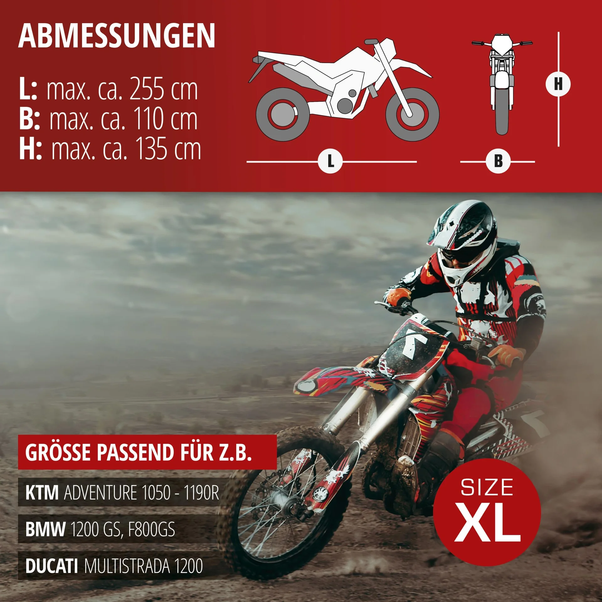 Motorradgarage Enduro - Grösse XL - 255 x 110 x 135 cm - PVC - 6