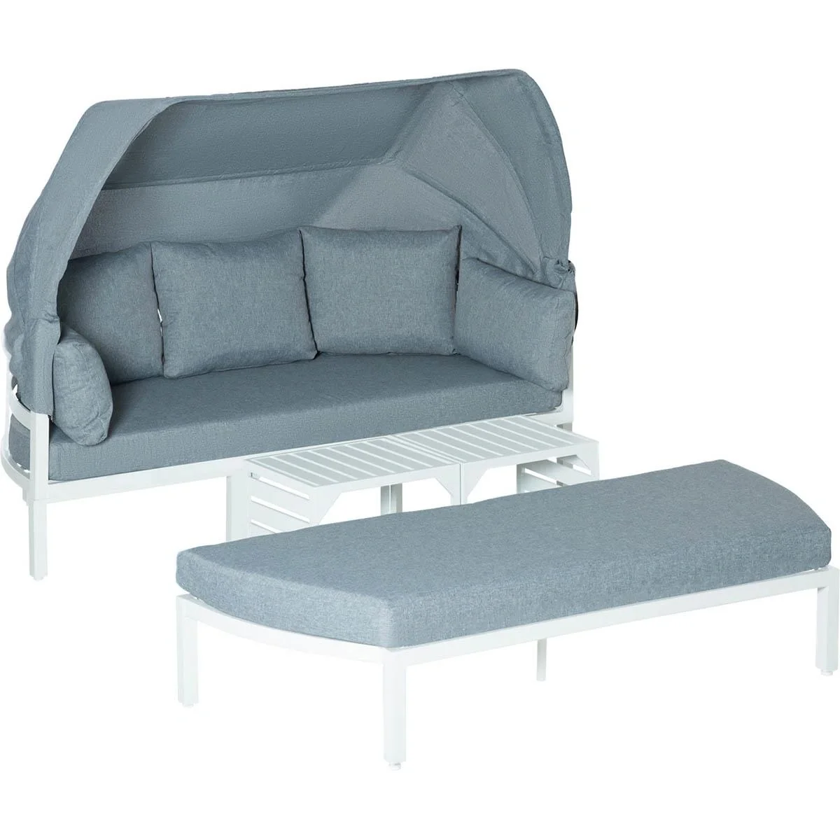 4-tlg. Gartenmöbelset inkl. Sofa mit Dach, Beistelltisch und Bank Aluminium grau/weiß - 5