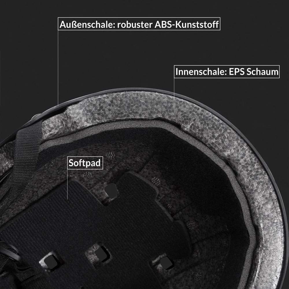 Atlantic Rift Skatehelm/Fahrradhelm/Helm für Inline-Skates/Helm für Skateboard - Schwarz - M - verstellbar - 7